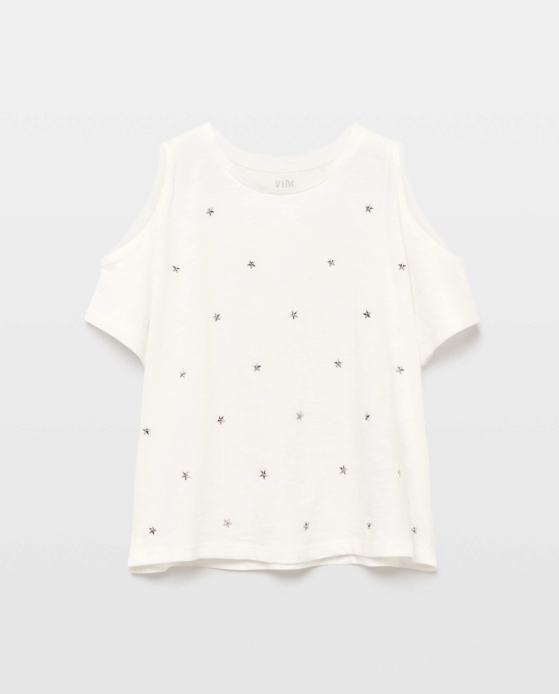 Camiseta de niña manga corta cut out hombro all over tachas fantasía - Kids El Corte Inglés - Blanco roto Blanco roto-4