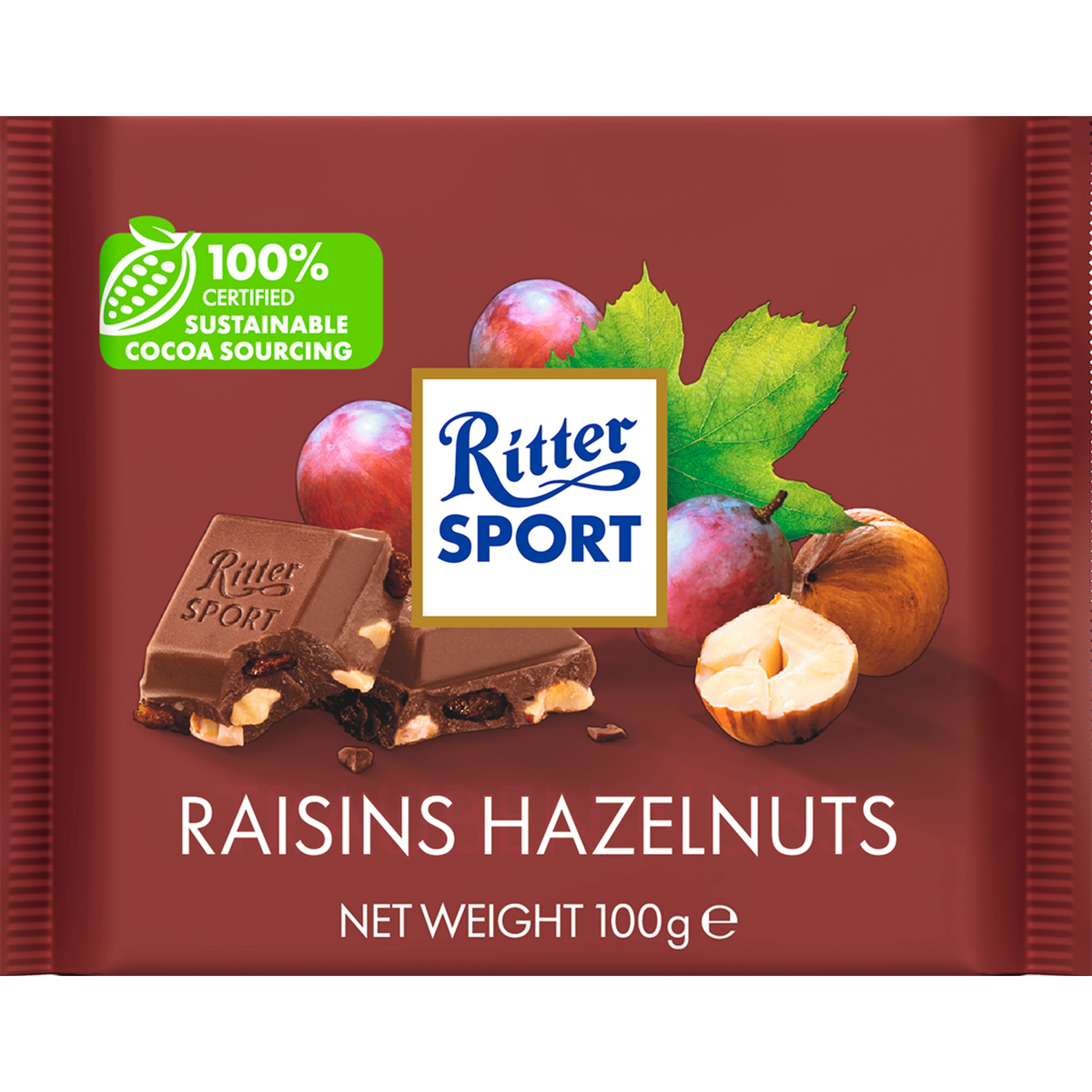 Chocolate de Leite com Passas e Avelãs embalagem 100 g