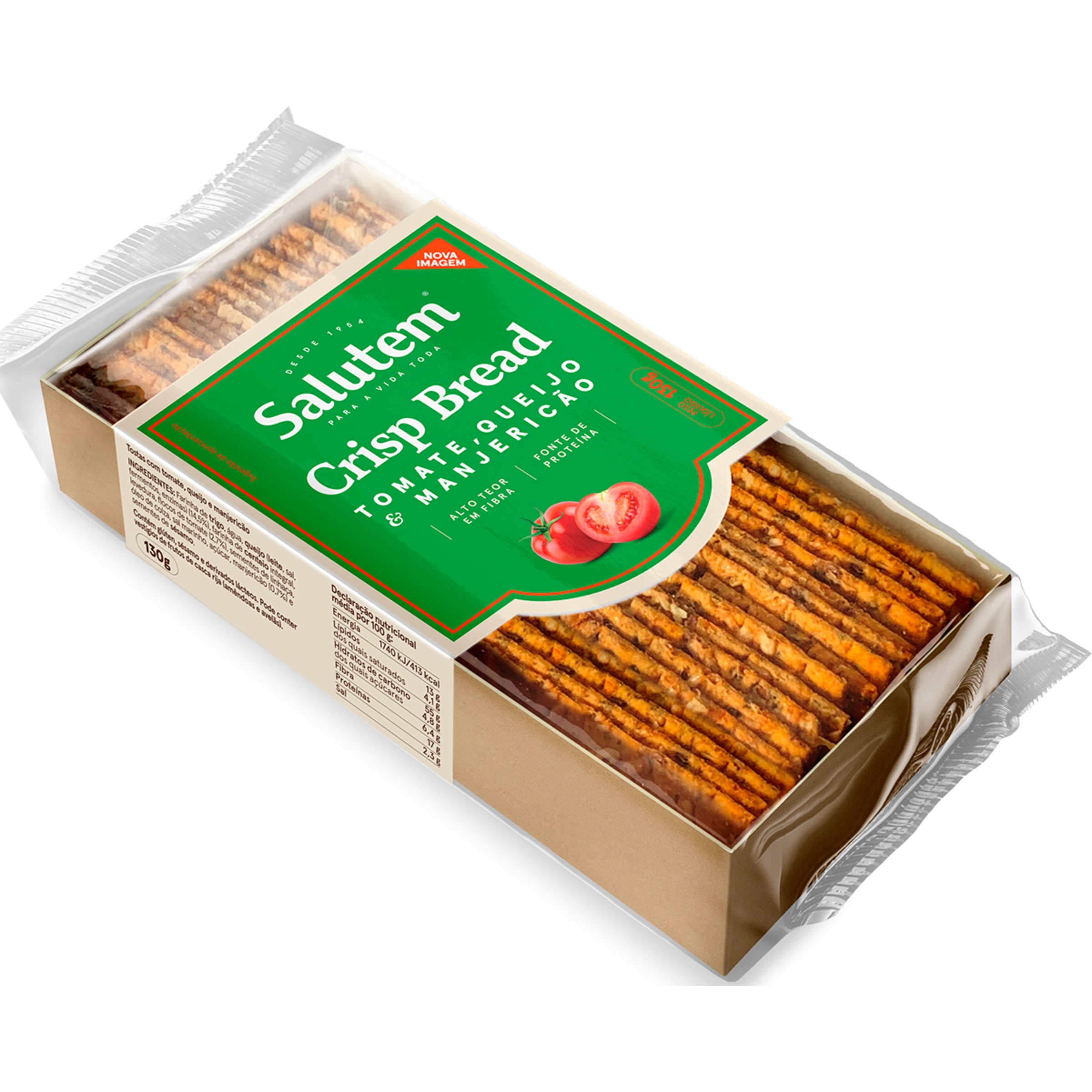 Crisp Bread de Queijo, Tomate e Manjericão embalagem 130 g