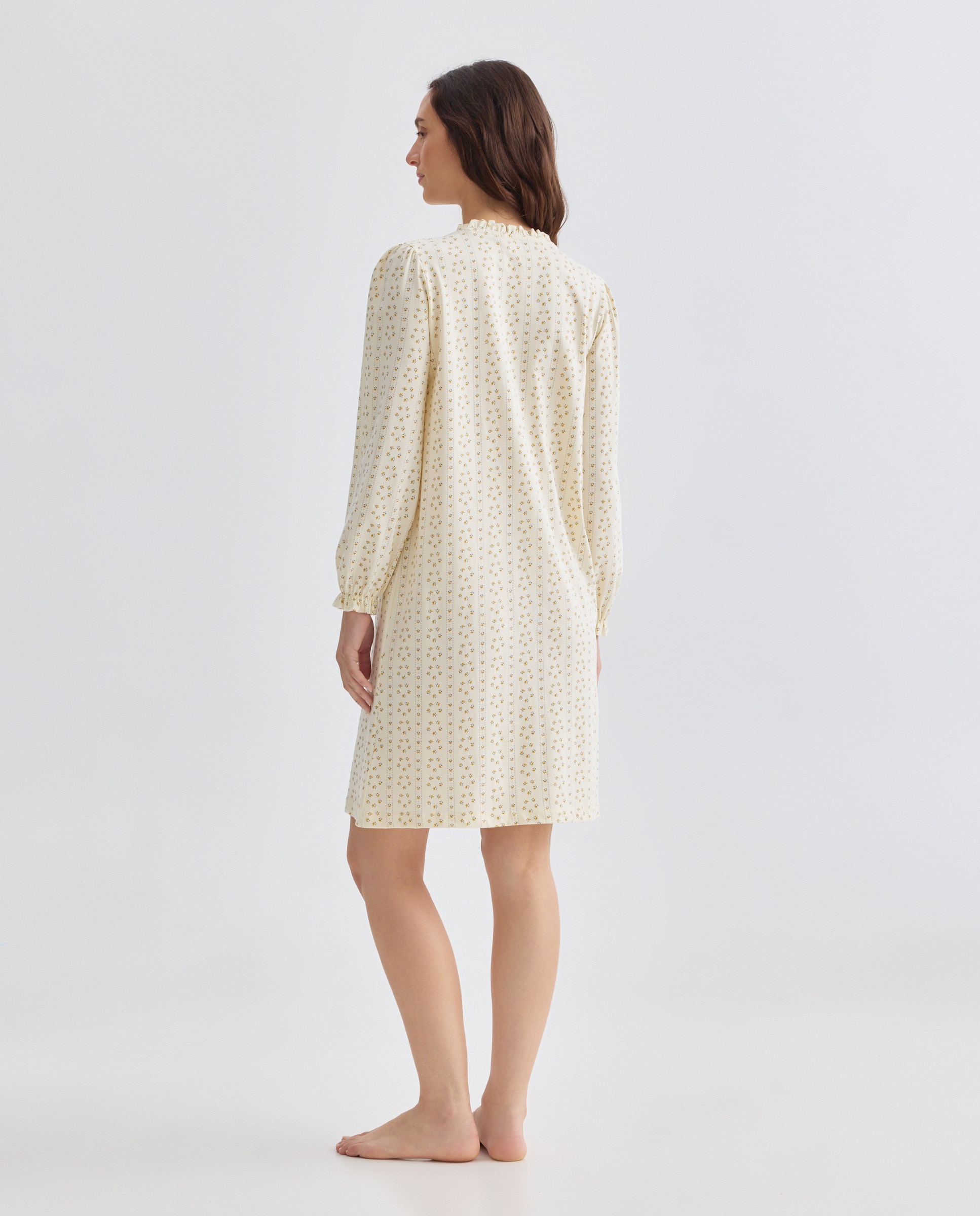 Camisón mujer algodón volante estampado Blanco roto-2