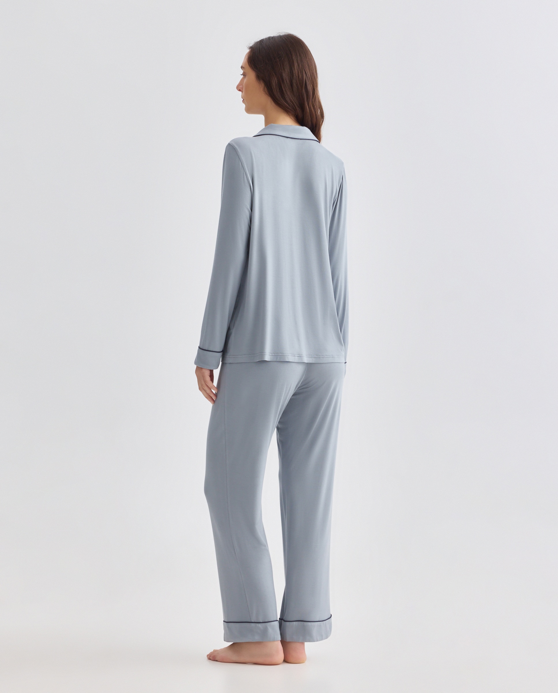 Pijama mujer solapa con contraste 410 Azul claro-2
