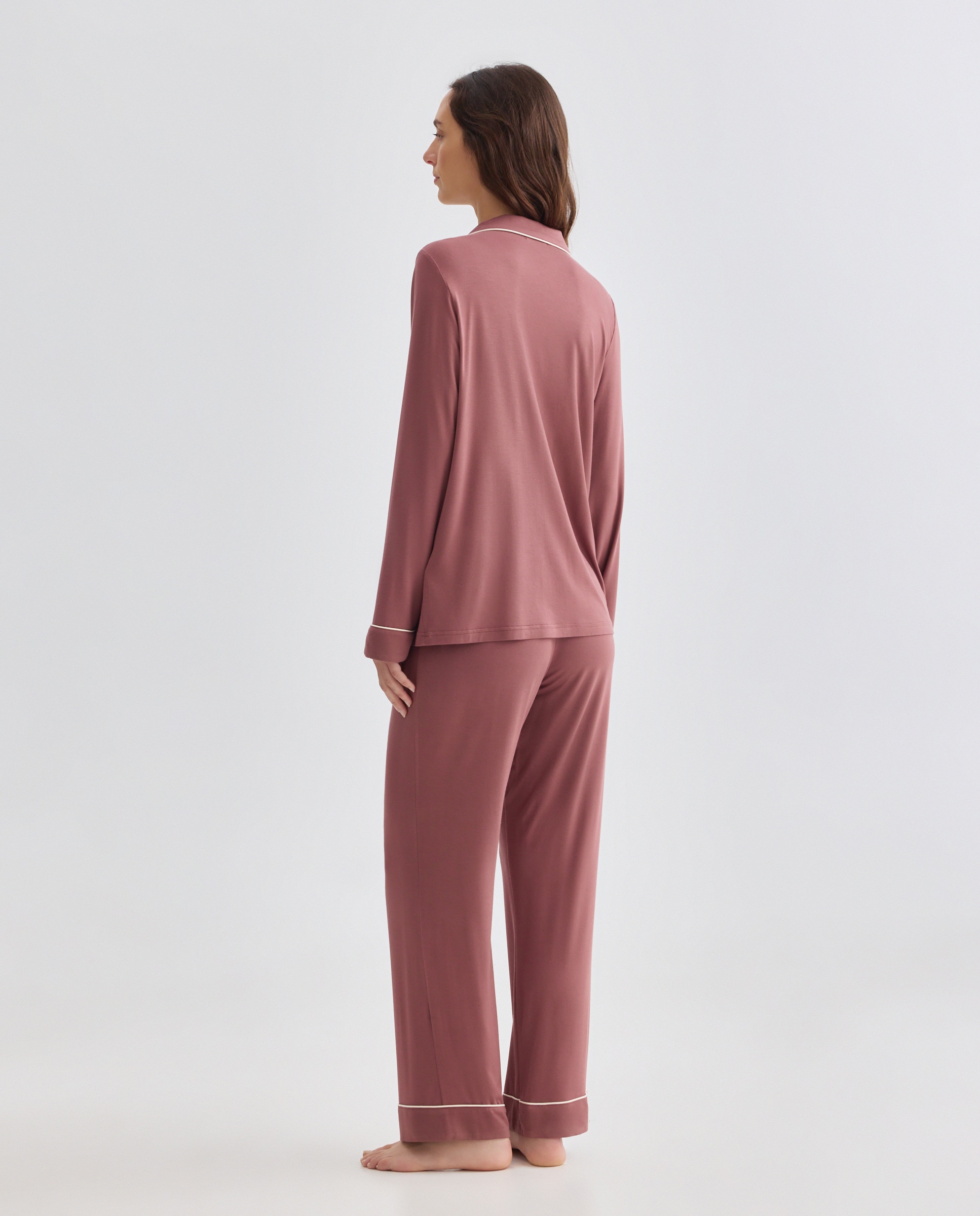 Pijama mujer solapa con contraste 230 Rosa oscuro-2