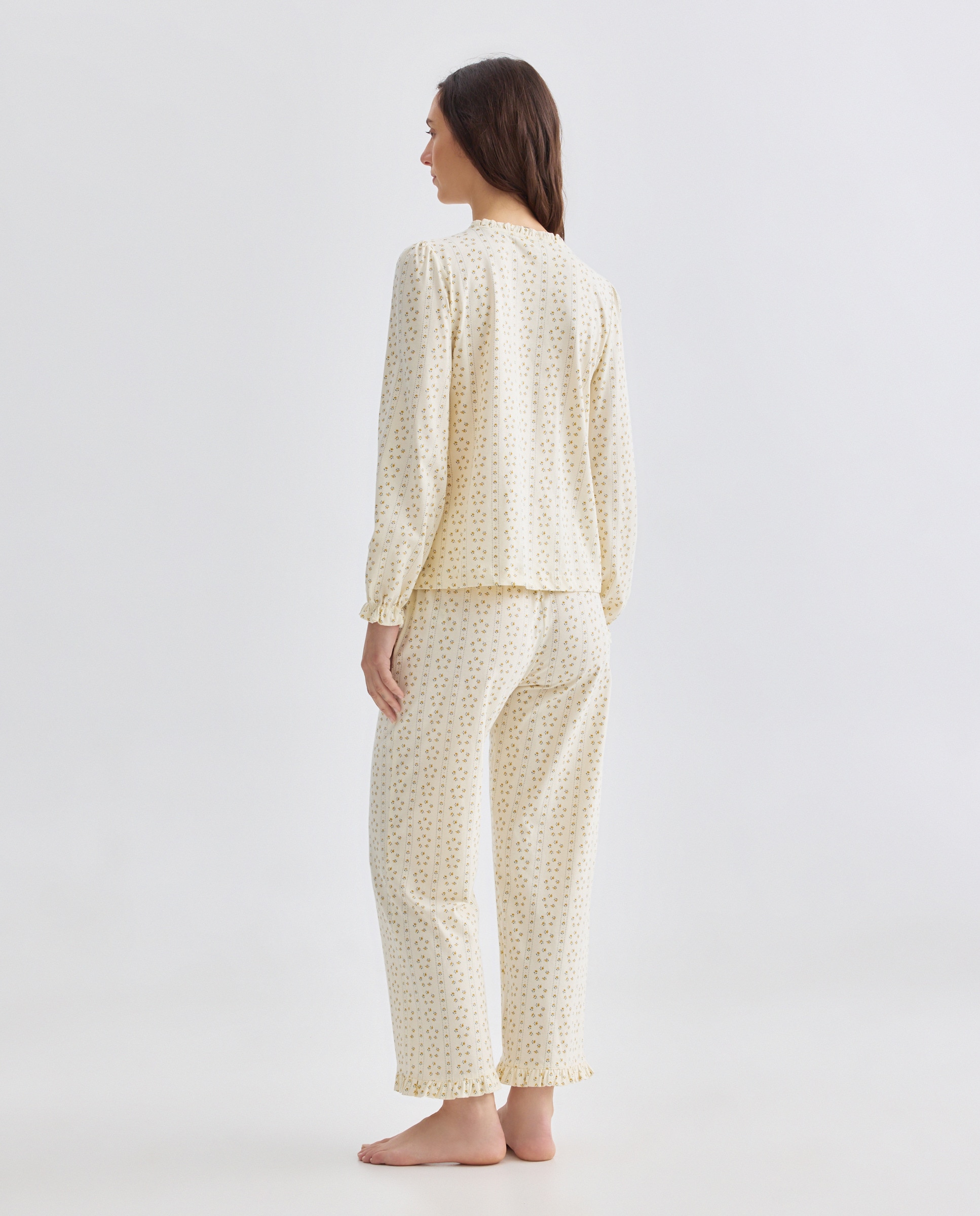 Pijama mujer algodón volante estampado Blanco roto-2