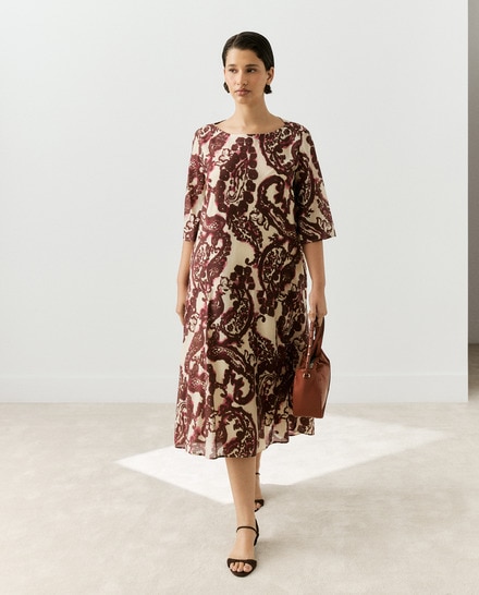 Vestido midi estampado de manga corta de mujer - Couchel - Rosa