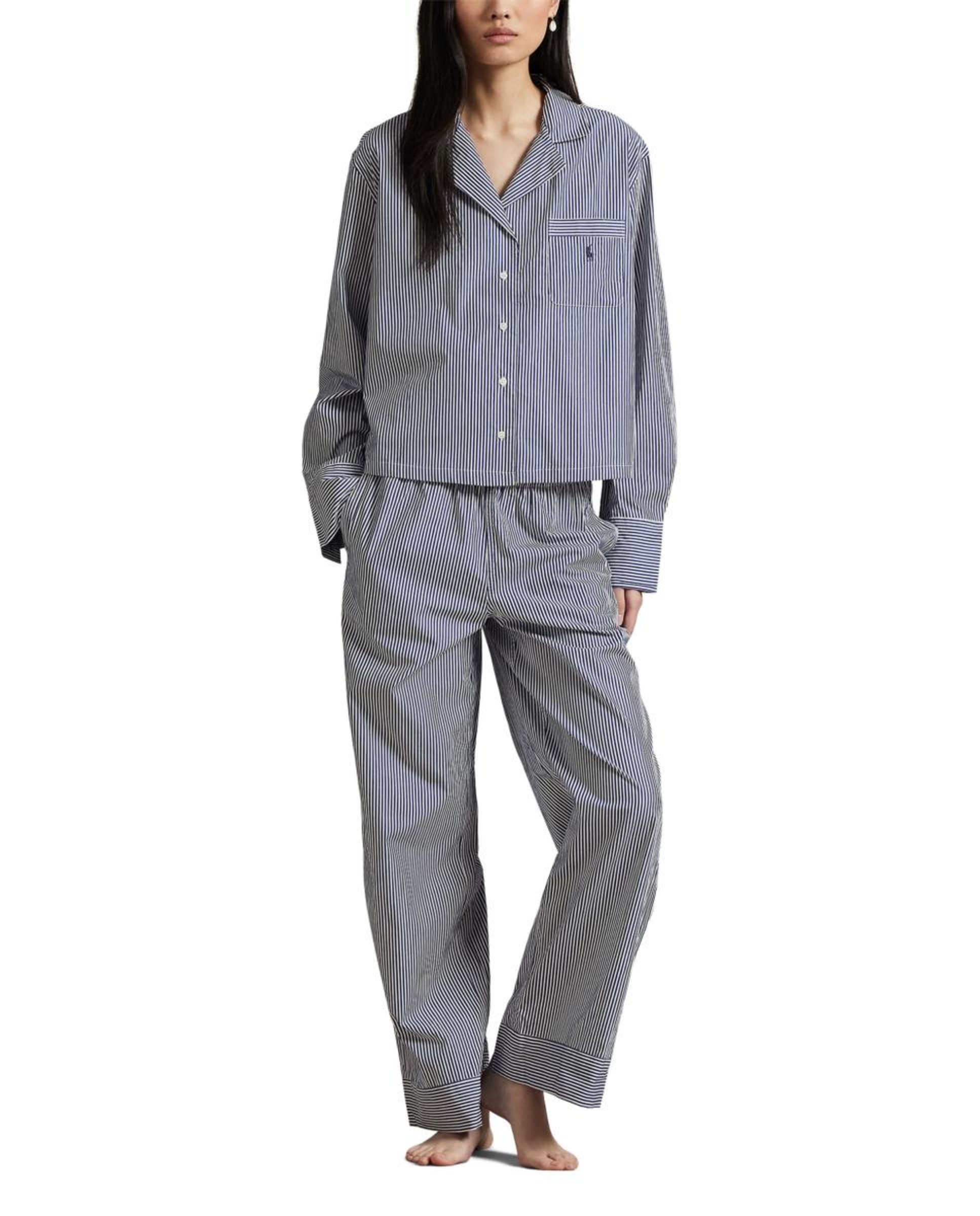 Pijama Comprido às Riscas Azul-marinho-1