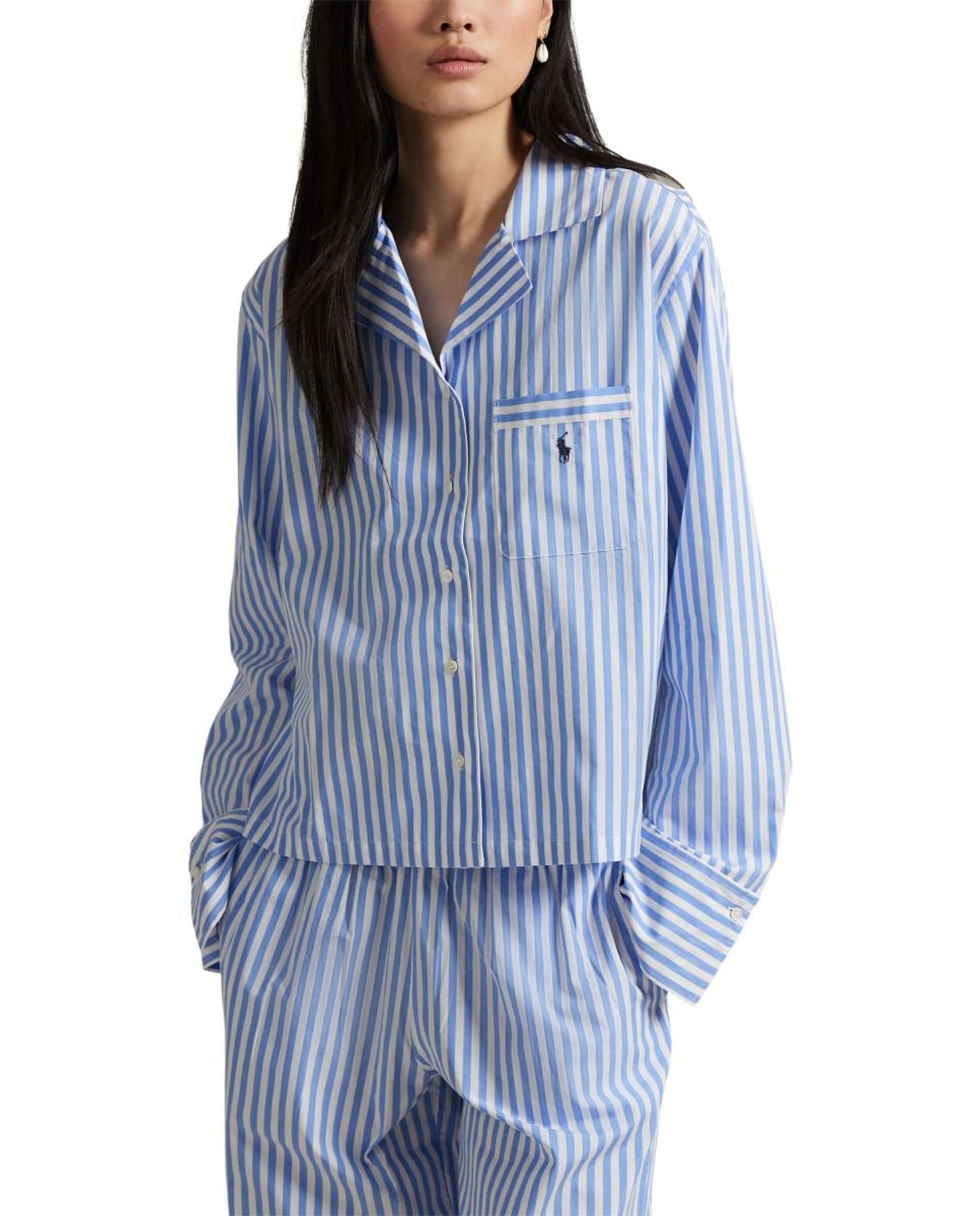 Pijama Comprido às Riscas Azul-claro-1