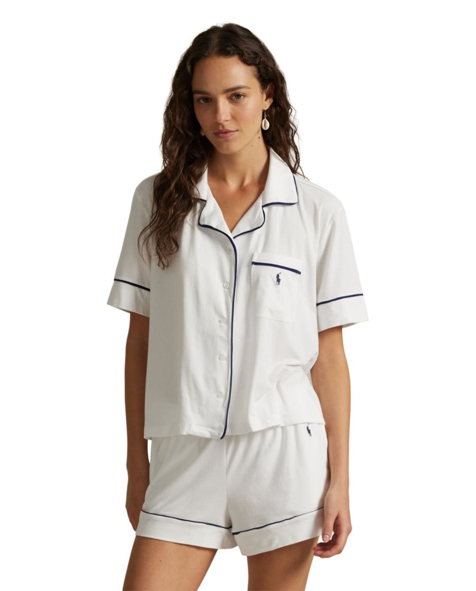 Pijama Curto com Vivos em Contraste Branco-1