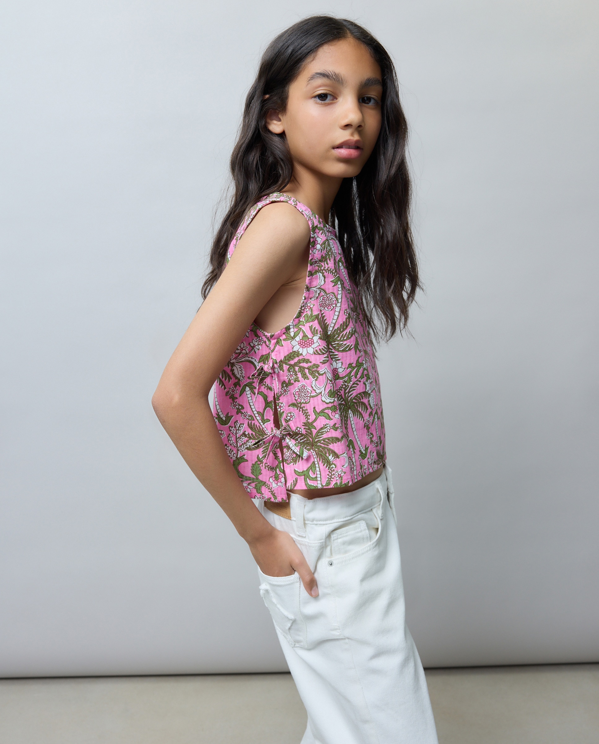 Top às Riscas com Laços Laterais Kids El Corte Inglés Rosa-1