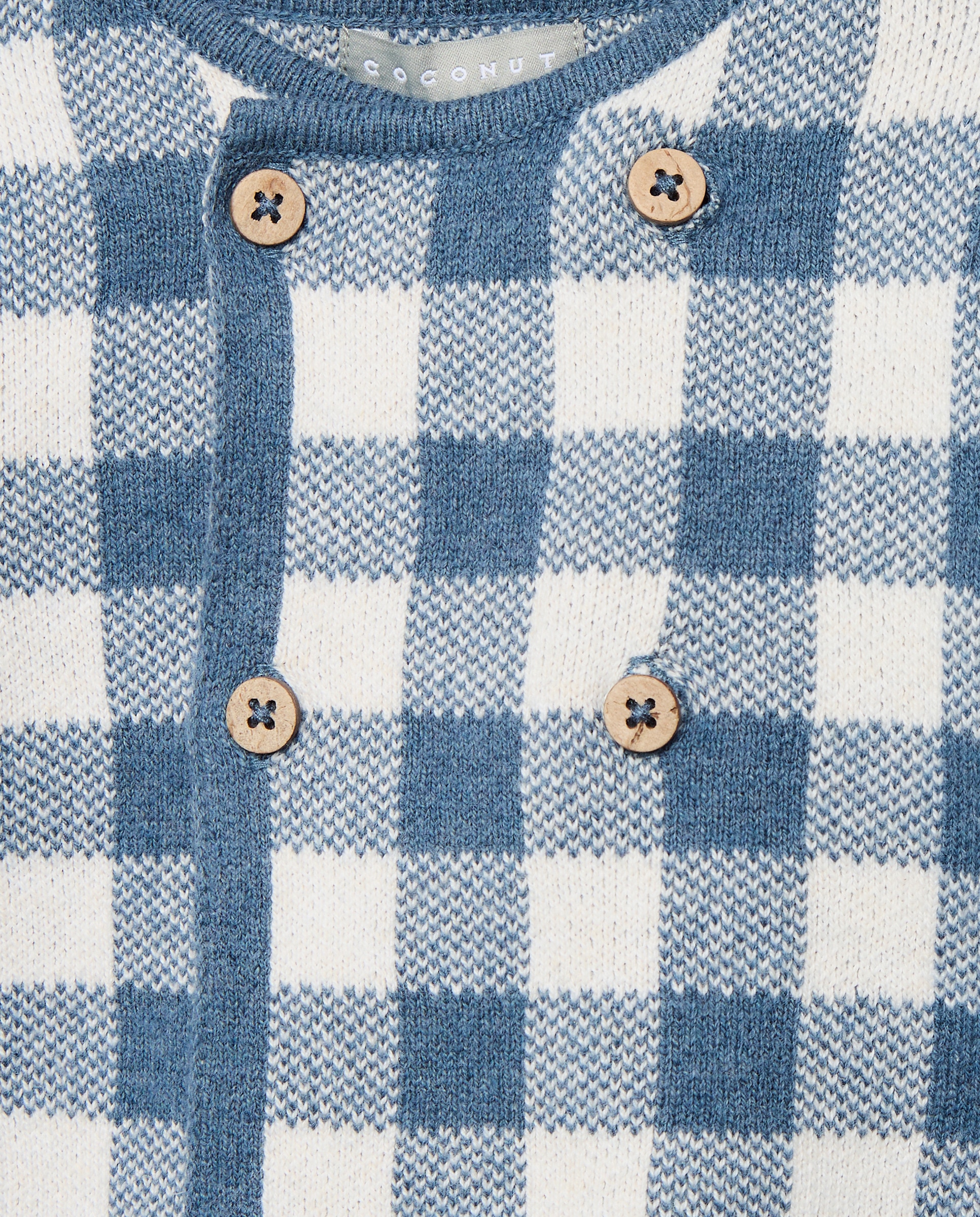 Conjunto de Tricot de Bebé com Manga Comprida e Vichy e Calças com Pés Lisas Azul-4
