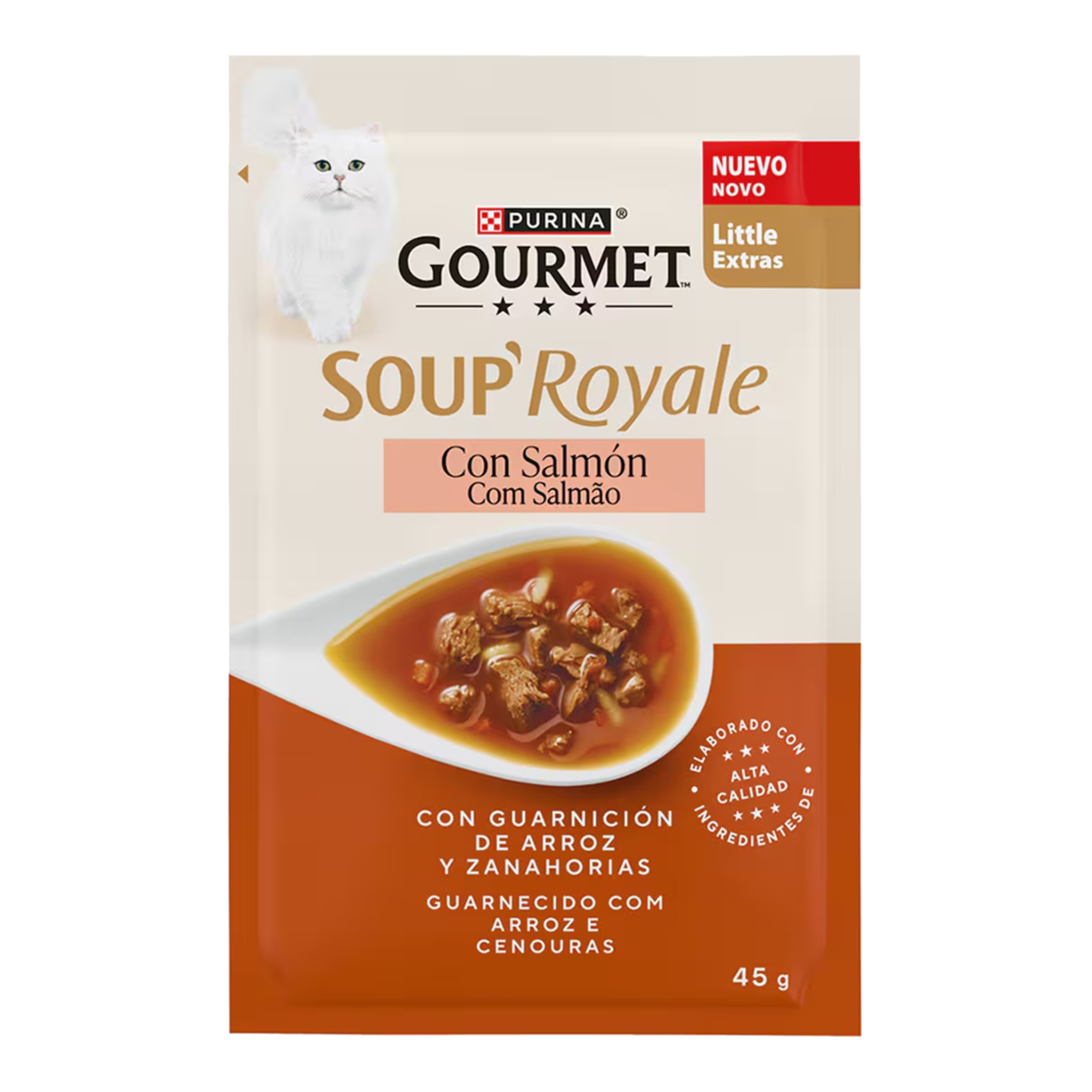 Imagen 0 de Comida húmeda para gatos adultos Gourmet Royale salmón con guarnición de arroz y zanahorias 45g