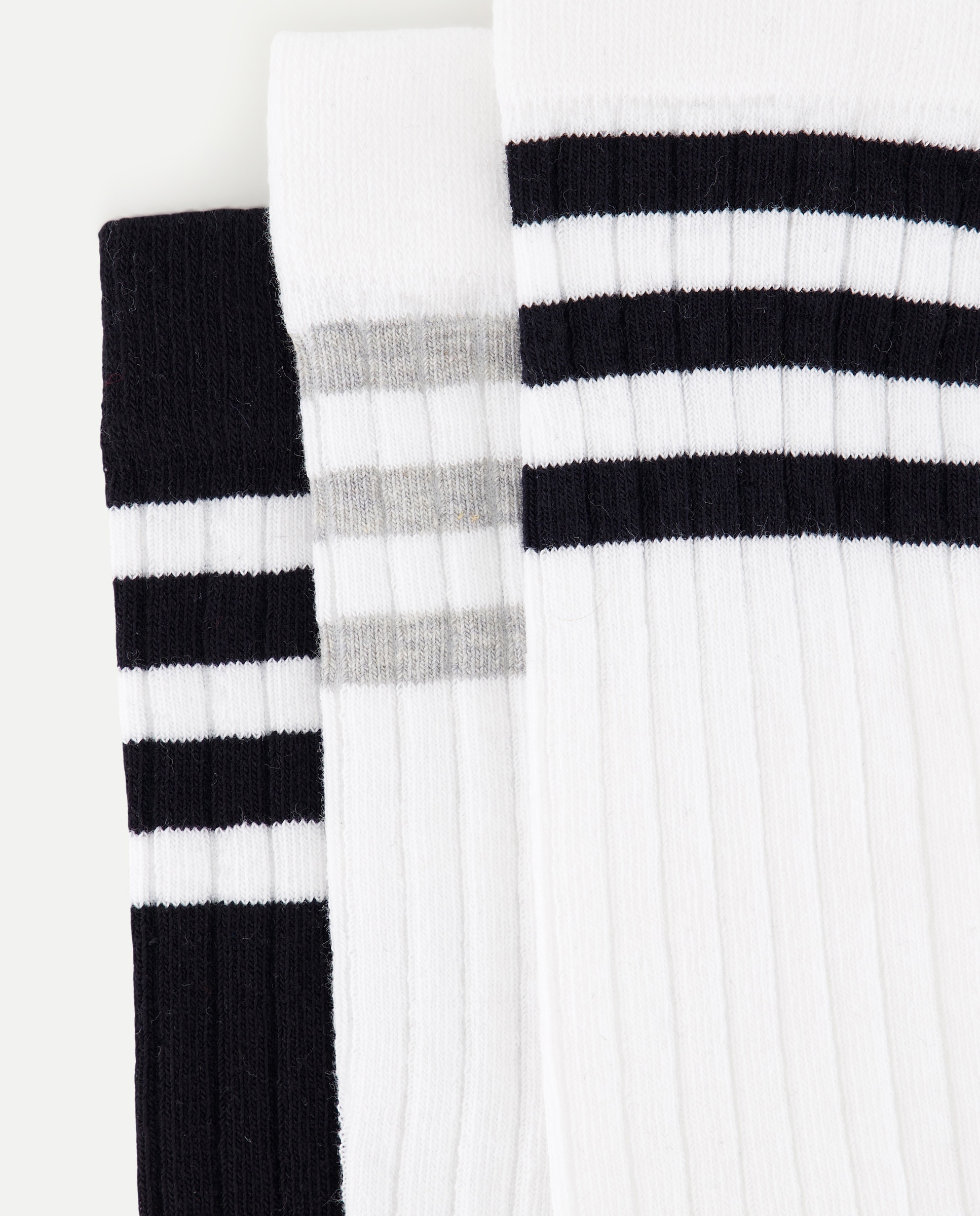 Pack de 3 Pares de Meias Desportivas Altas às Riscas de Criança Cotton Juice Branco-2