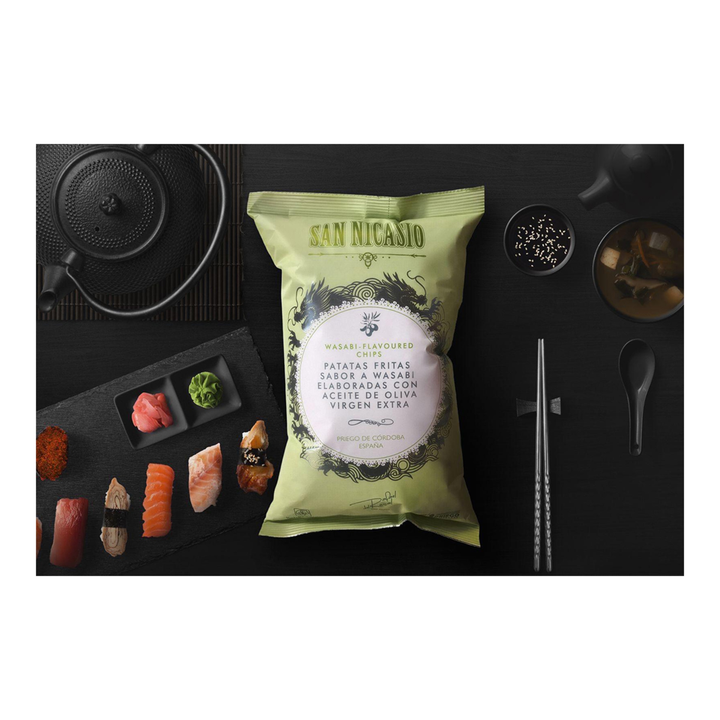 Patatas fritas con aceite de oliva virgen extra y sal del Himalaya sabor Wasabi San Nicasio 2