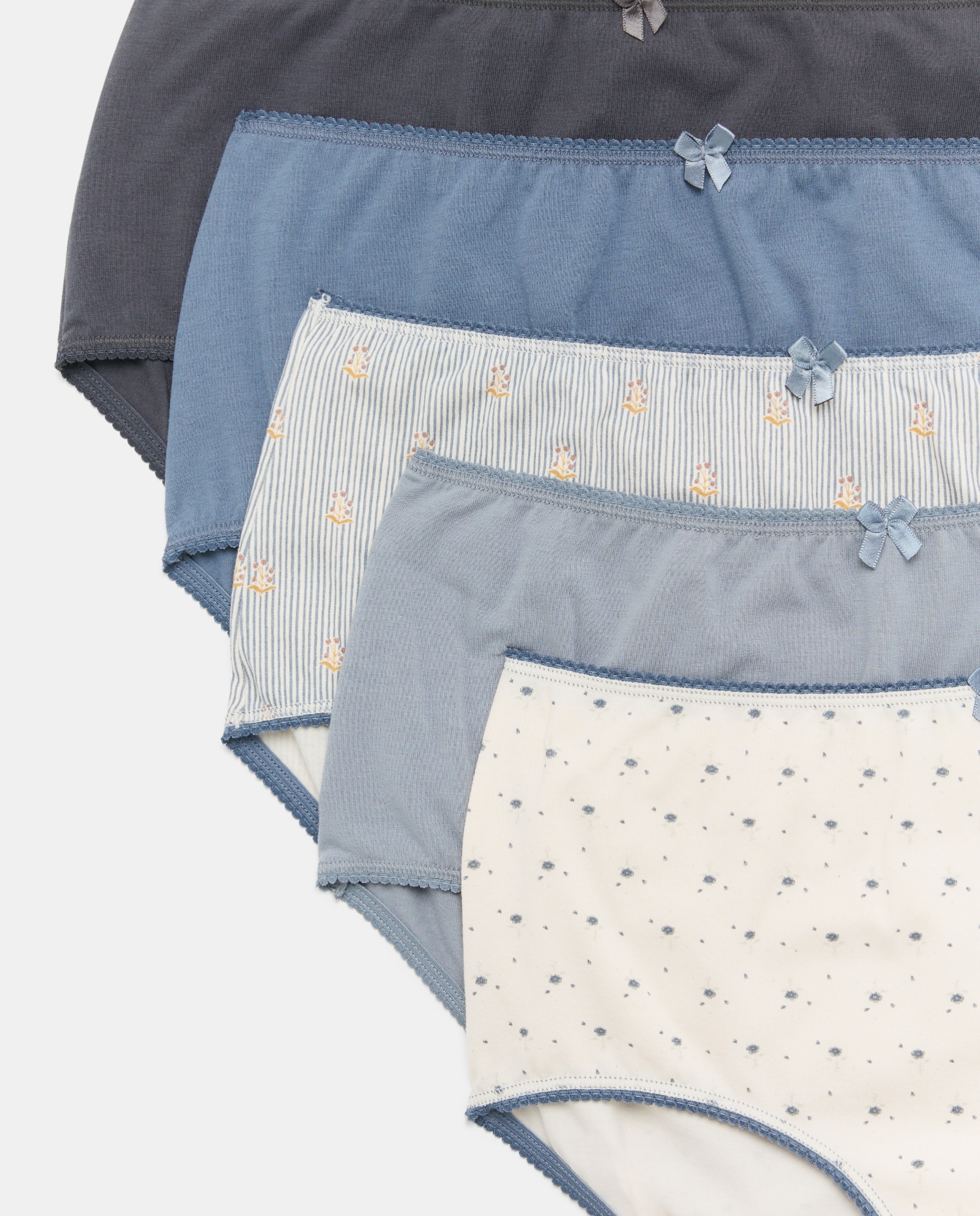 Pack 5 bragas altas de mujer algodón estampados 400 Azul-4