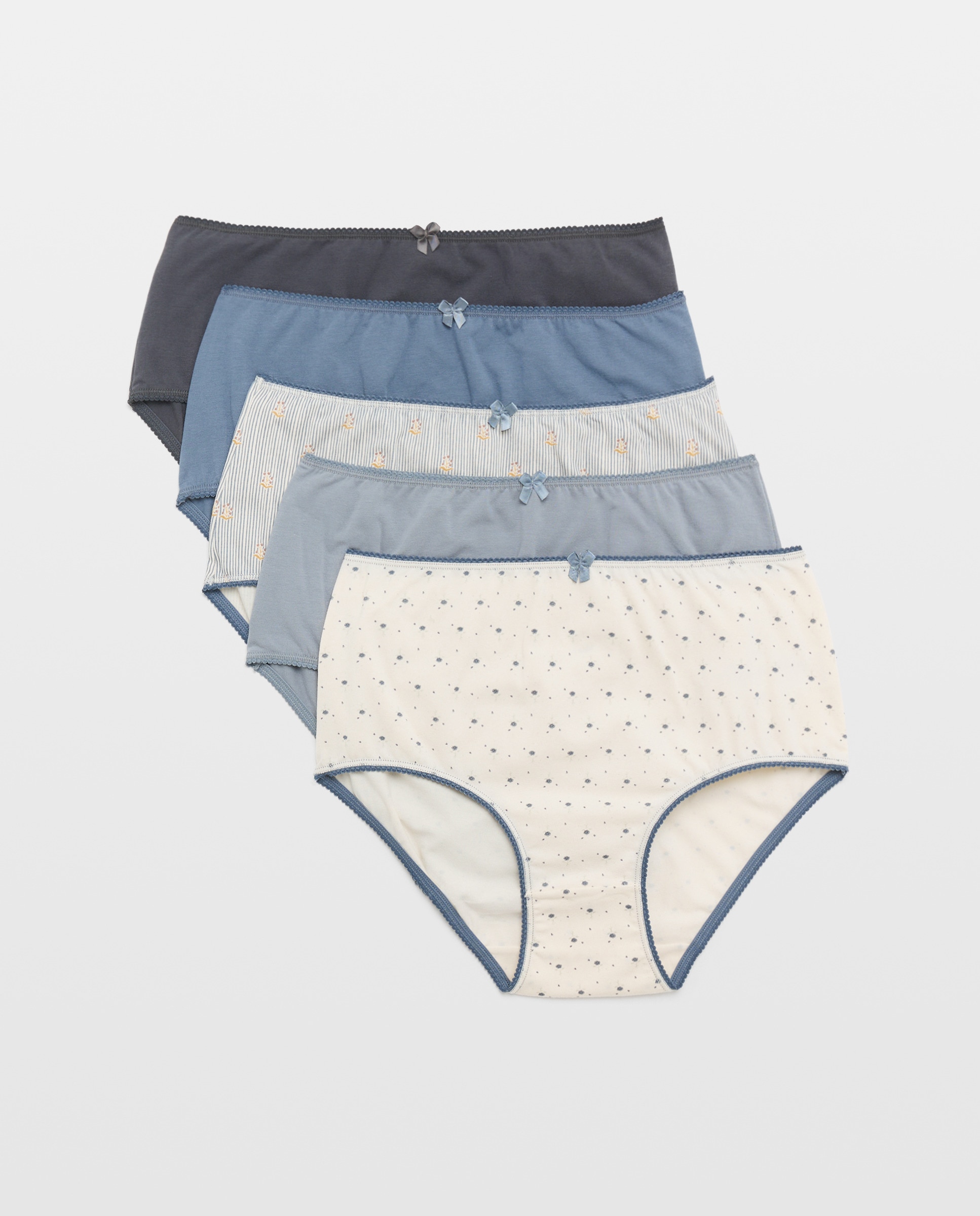 Pack 5 bragas altas de mujer algodón estampados 400 Azul-3