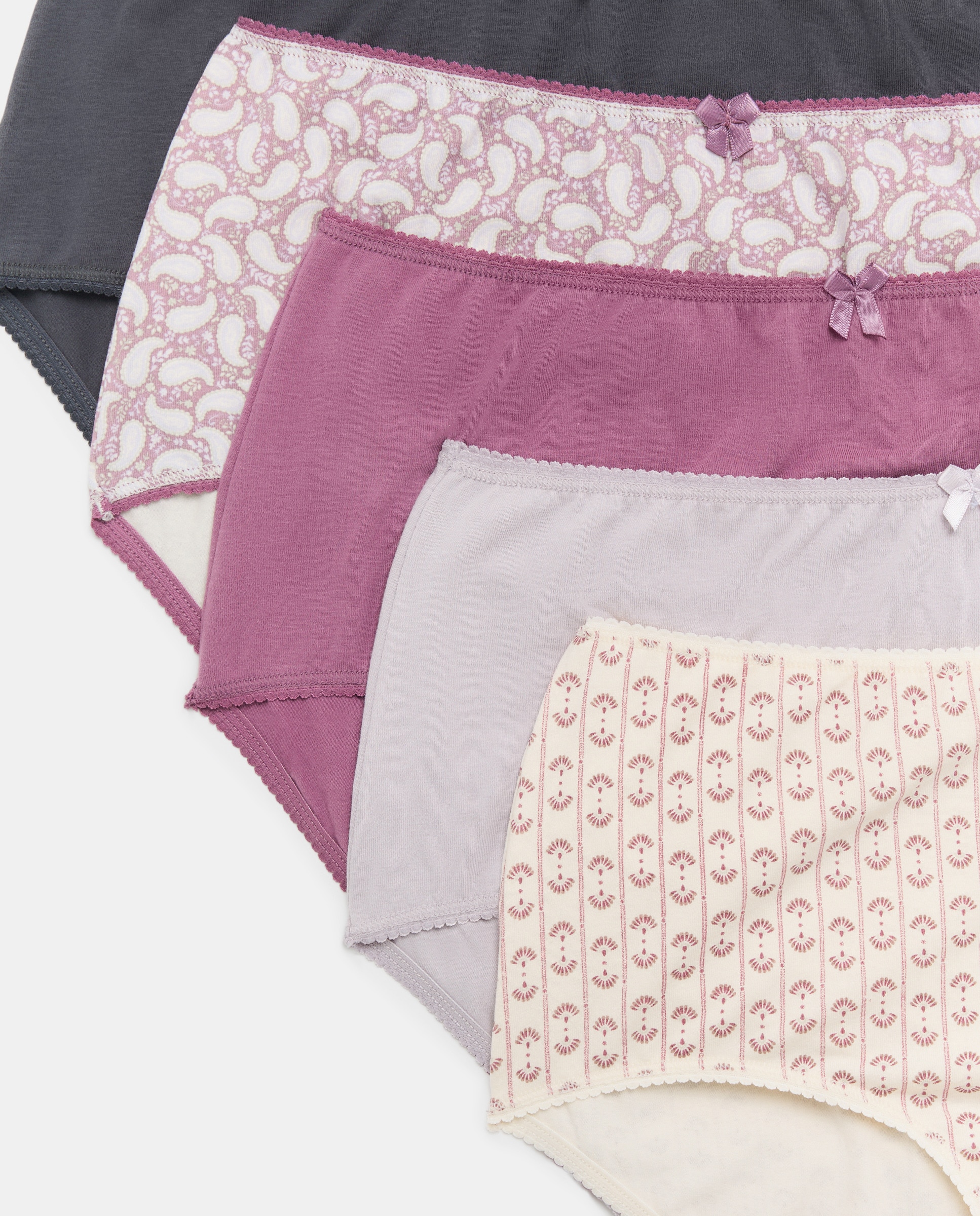 Pack 5 bragas altas de mujer algodón estampados Burdeos-4