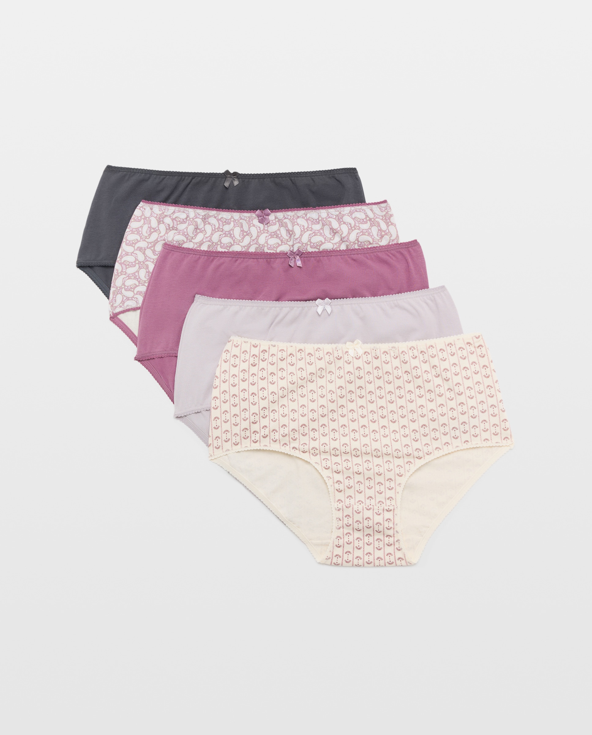 Pack 5 bragas altas de mujer algodón estampados Burdeos-3