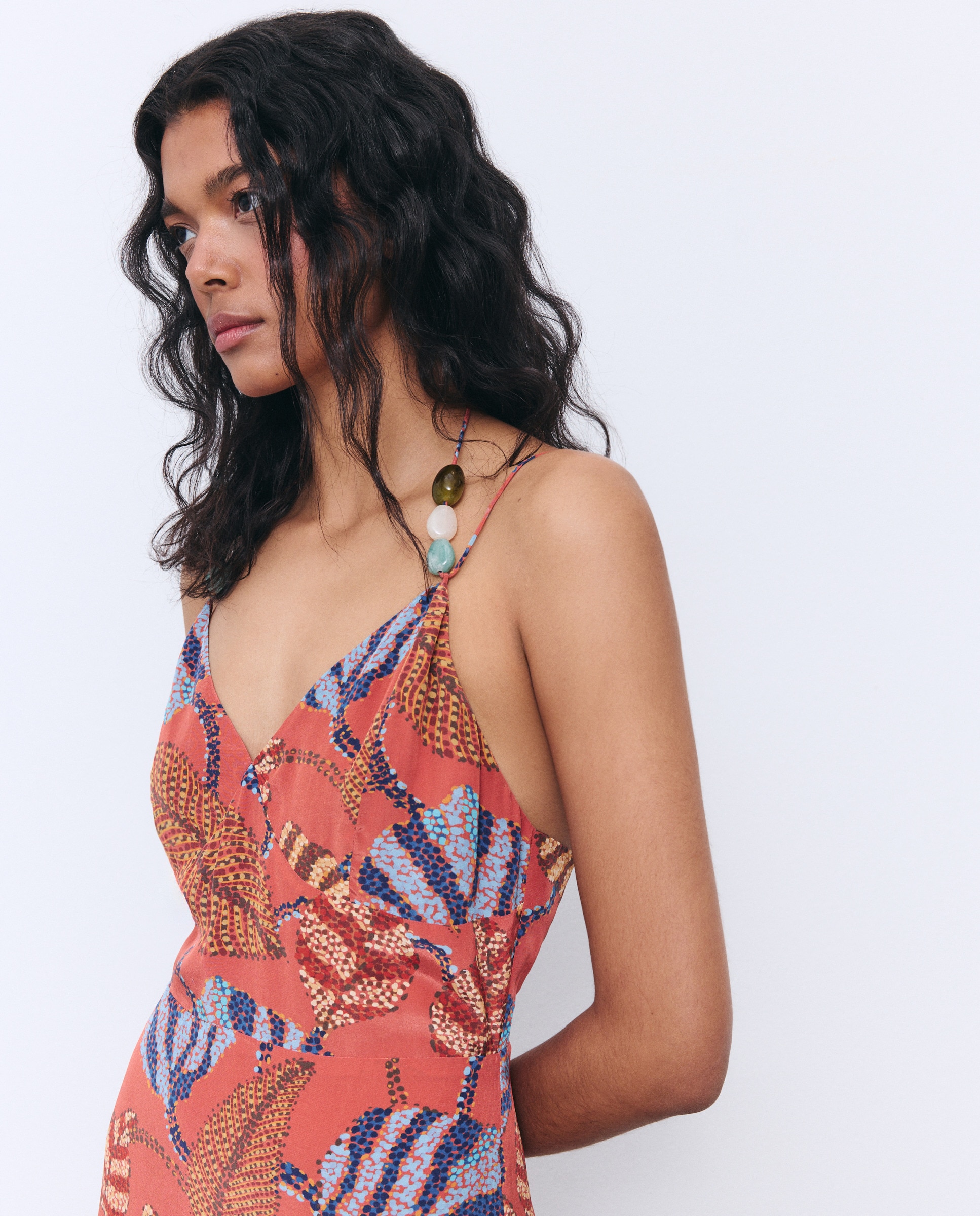 Vestido de Alças de Capa com Estampado Rosa-2
