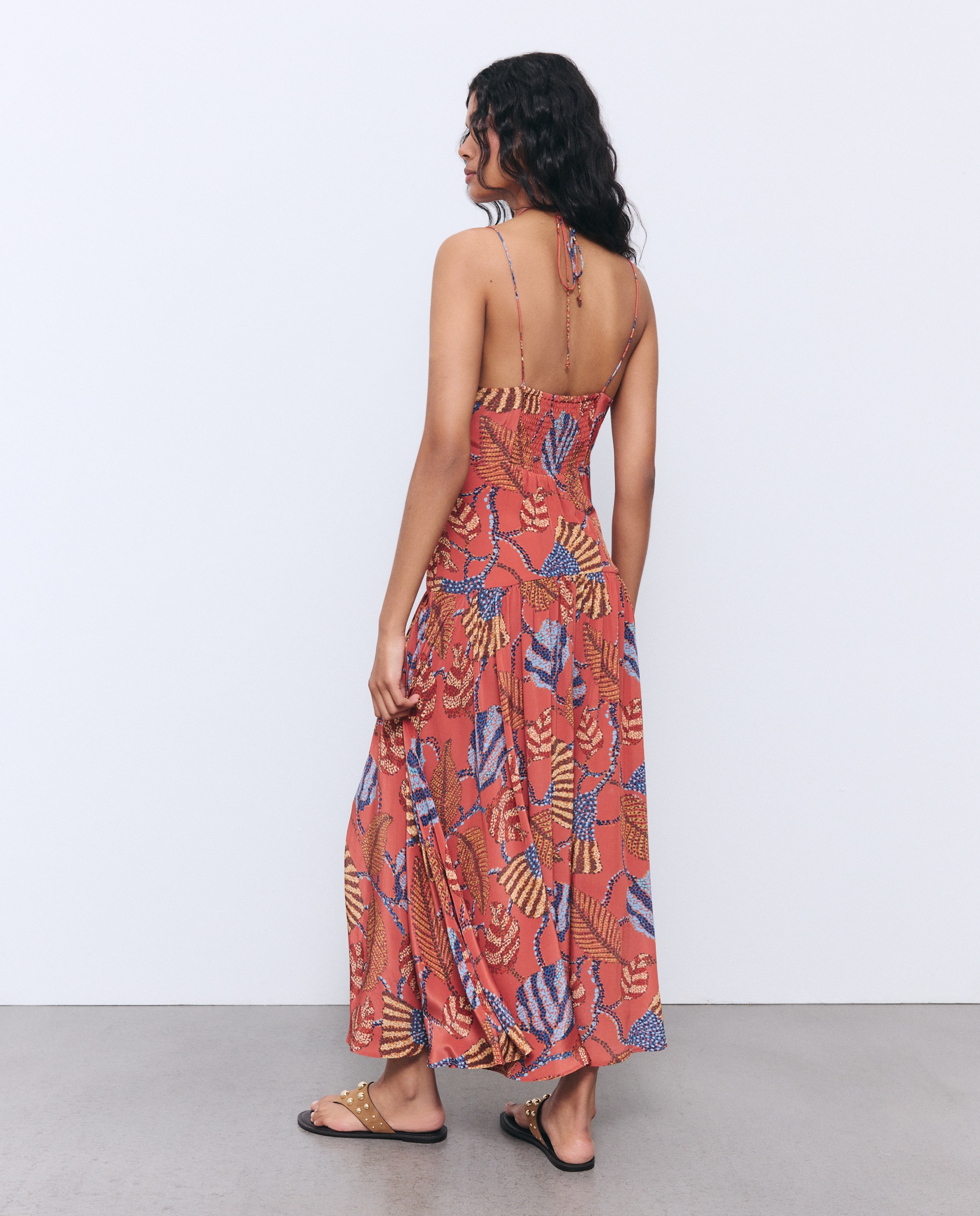 Vestido de Alças de Capa com Estampado Rosa-3