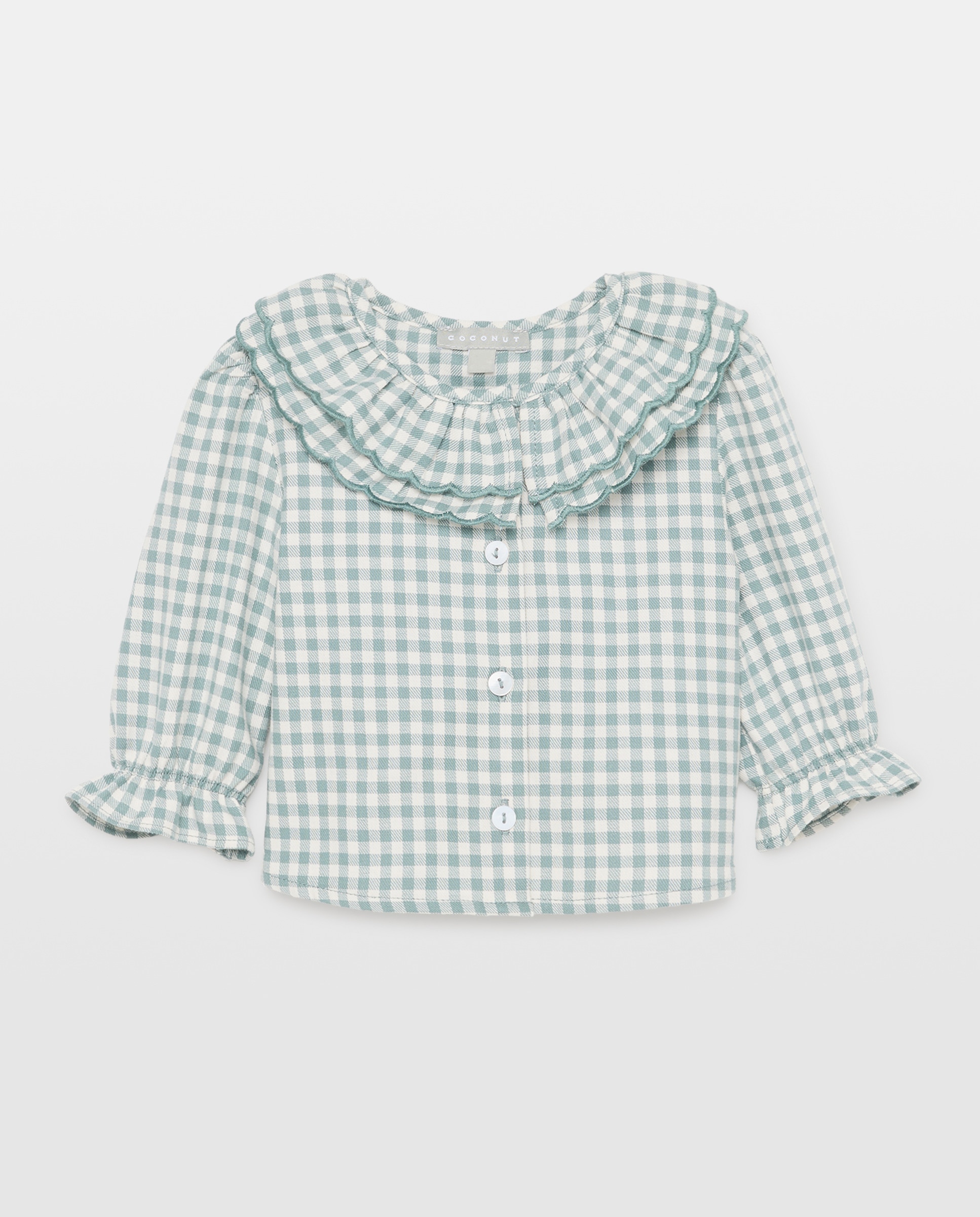 Imagen 0 de Blusa manga larga con festón doble vichy de bebé Verde
