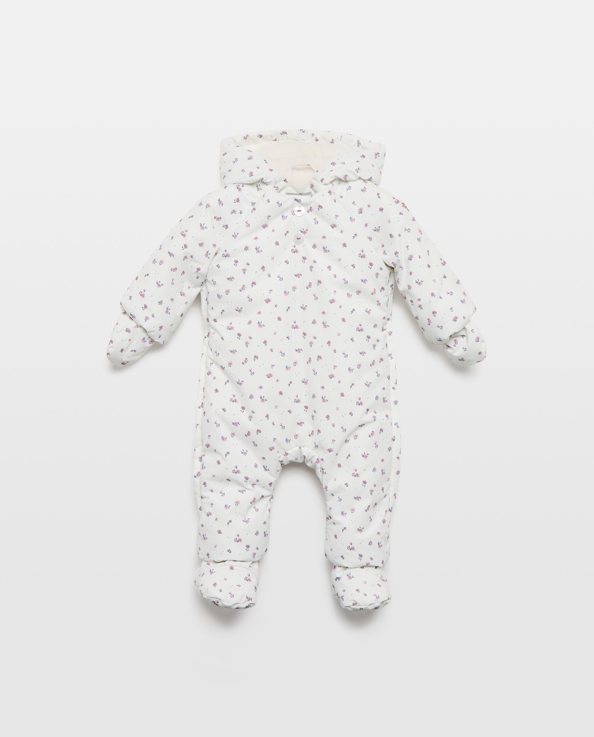 Buzo nylon pie + mano jacquard all over print flores con botones de bebé - Coconut El Corte Inglés - Blanco Blanco-1