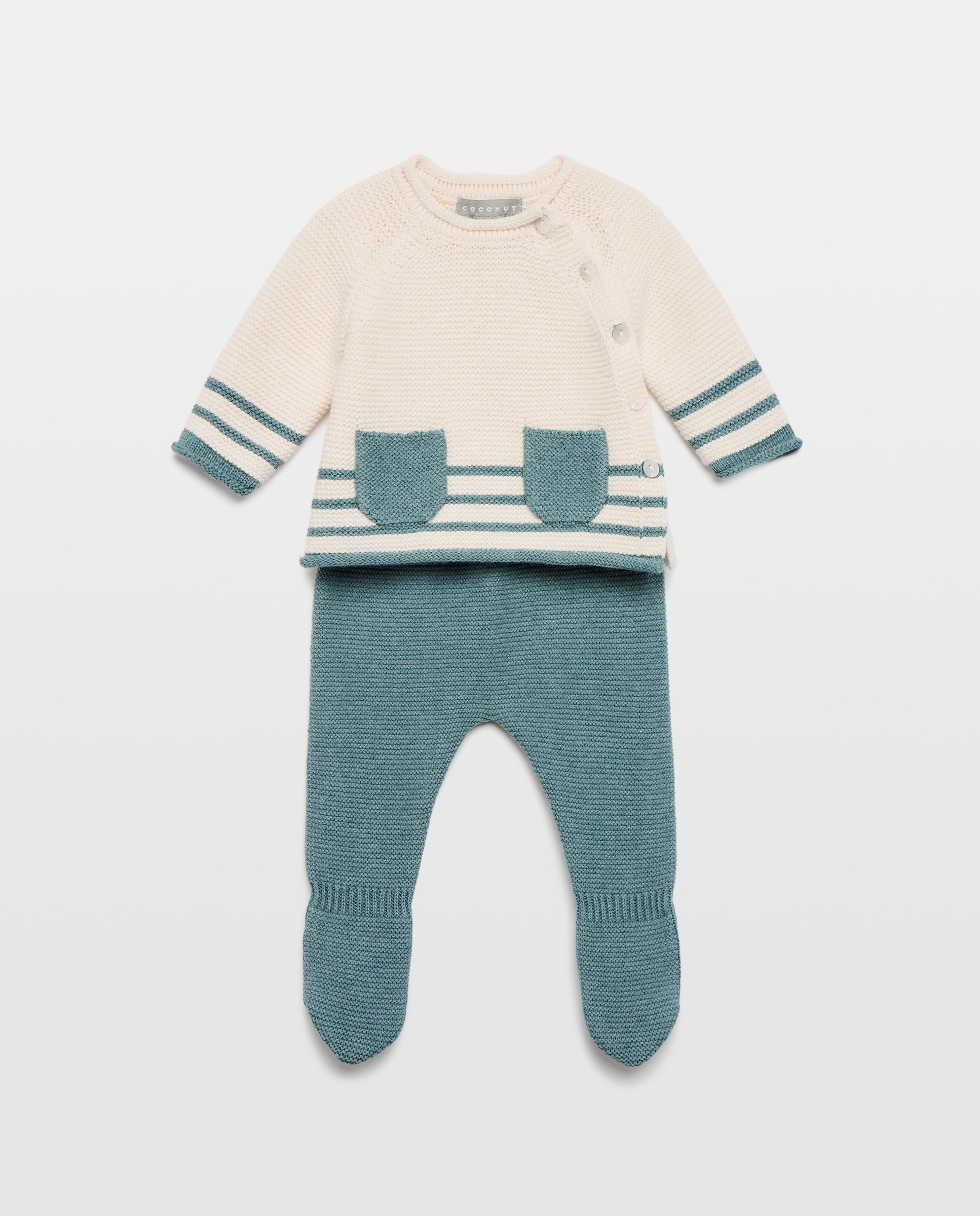 Imagem 0 de Conjunto de Tricot de Bebé com Dois Bolsos em Contraste e Risca na Parte Inferior