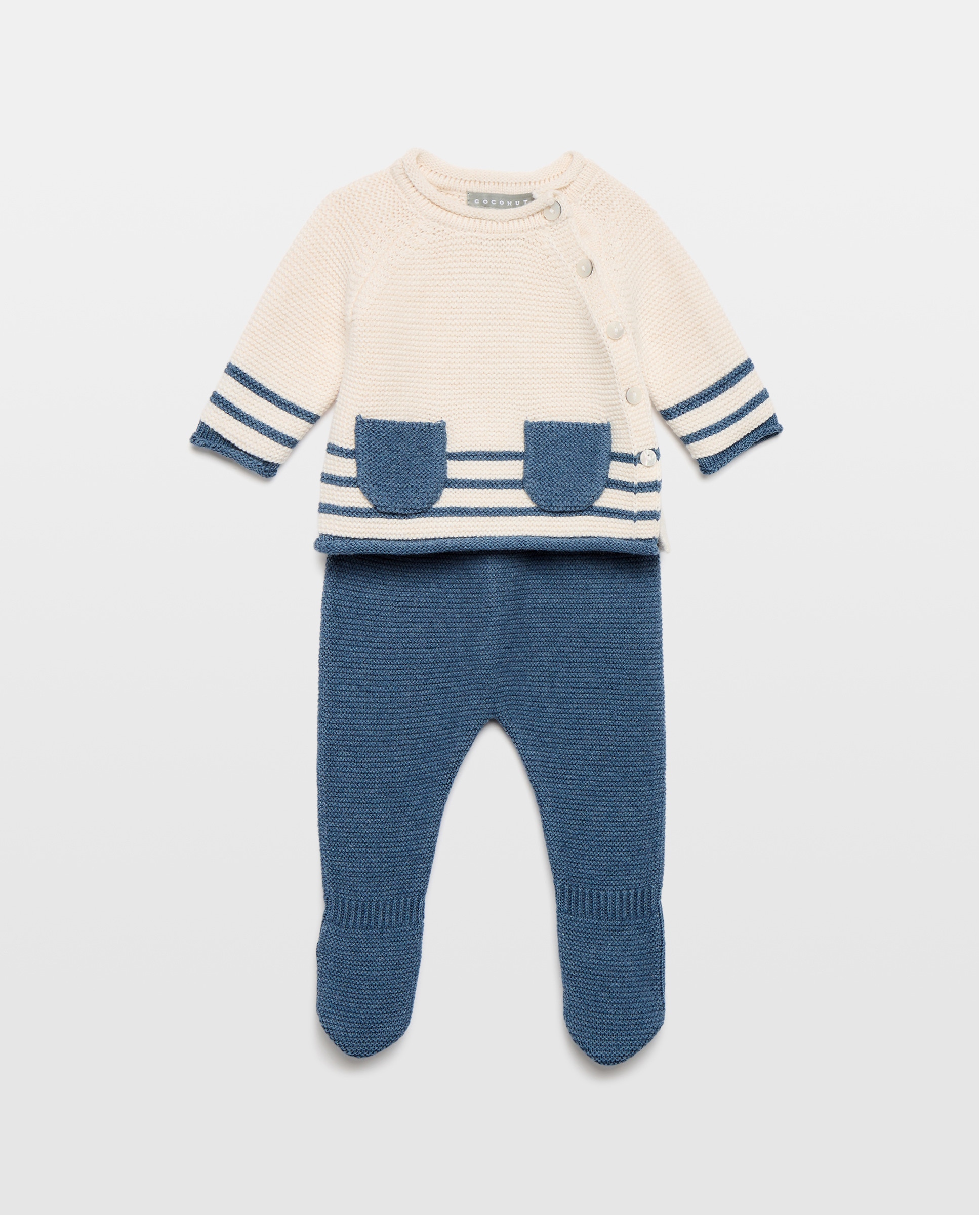 Imagem 0 de Conjunto de Tricot de Bebé com Dois Bolsos em Contraste e Risca na Parte Inferior