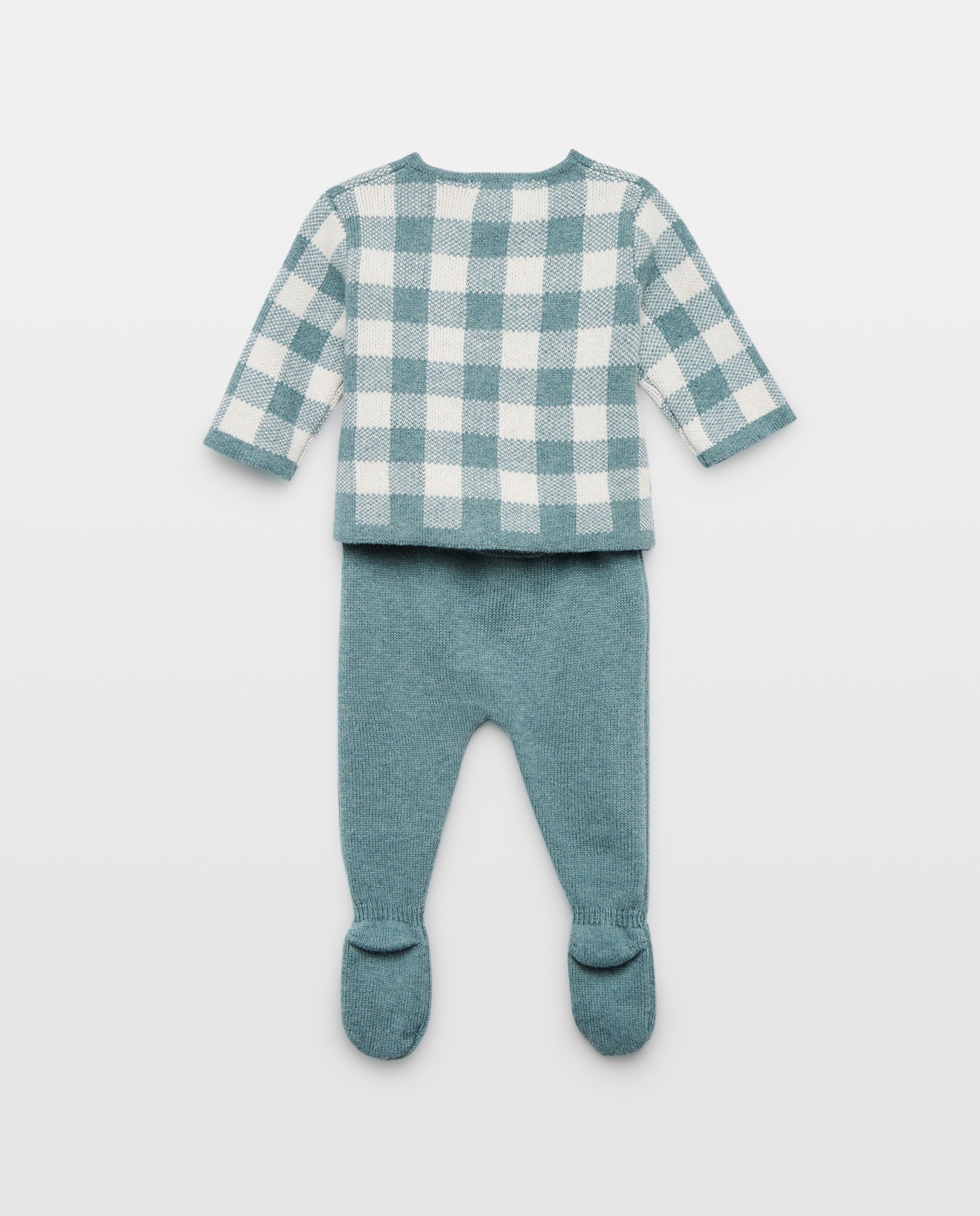 Conjunto de Tricot de Bebé com Manga Comprida e Vichy e Calças com Pés Lisas Coconut El Corte Inglés Verde-2