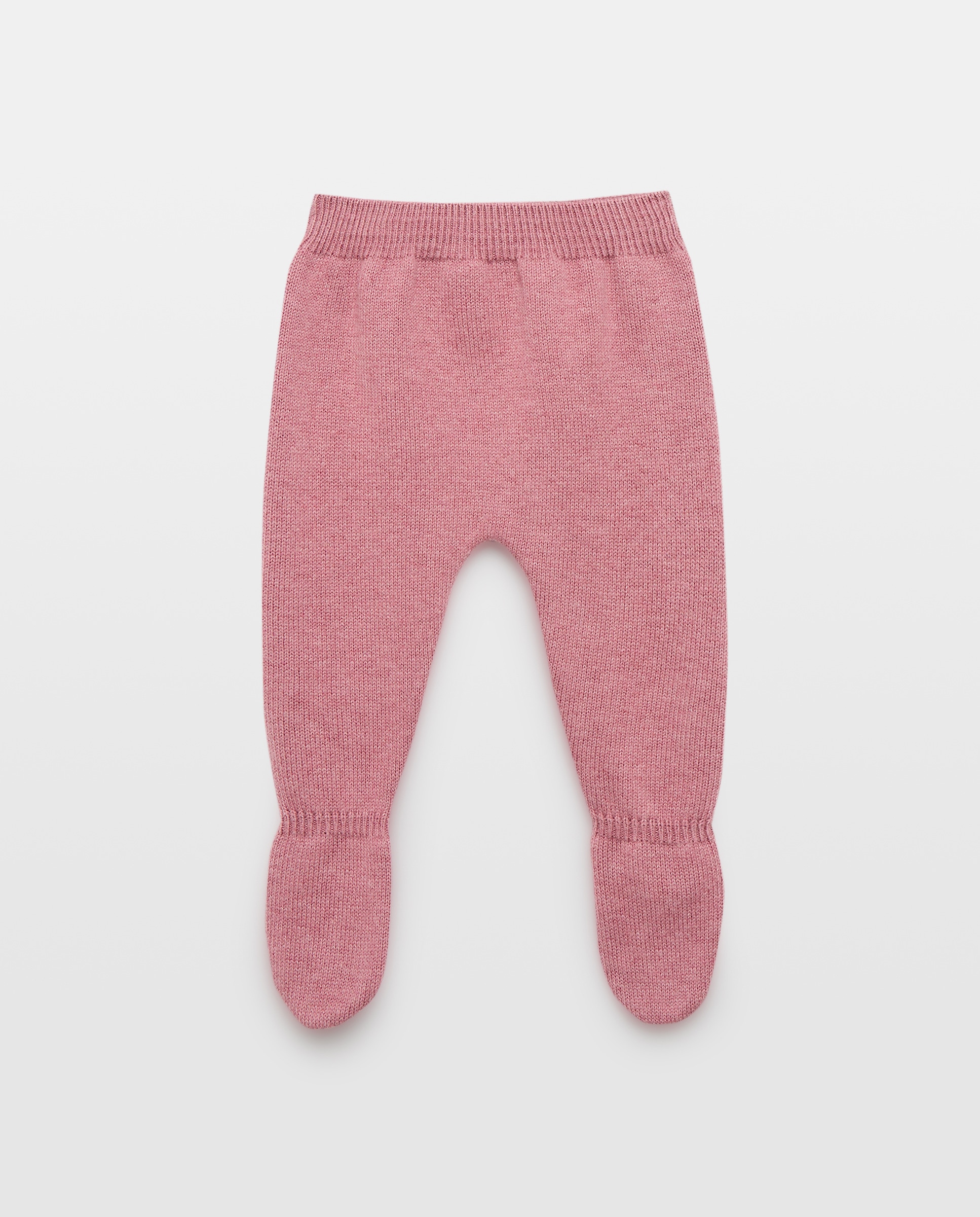 Conjunto de Tricot de Bebé com Manga Comprida e Vichy e Calças com Pés Lisas Rosa-3