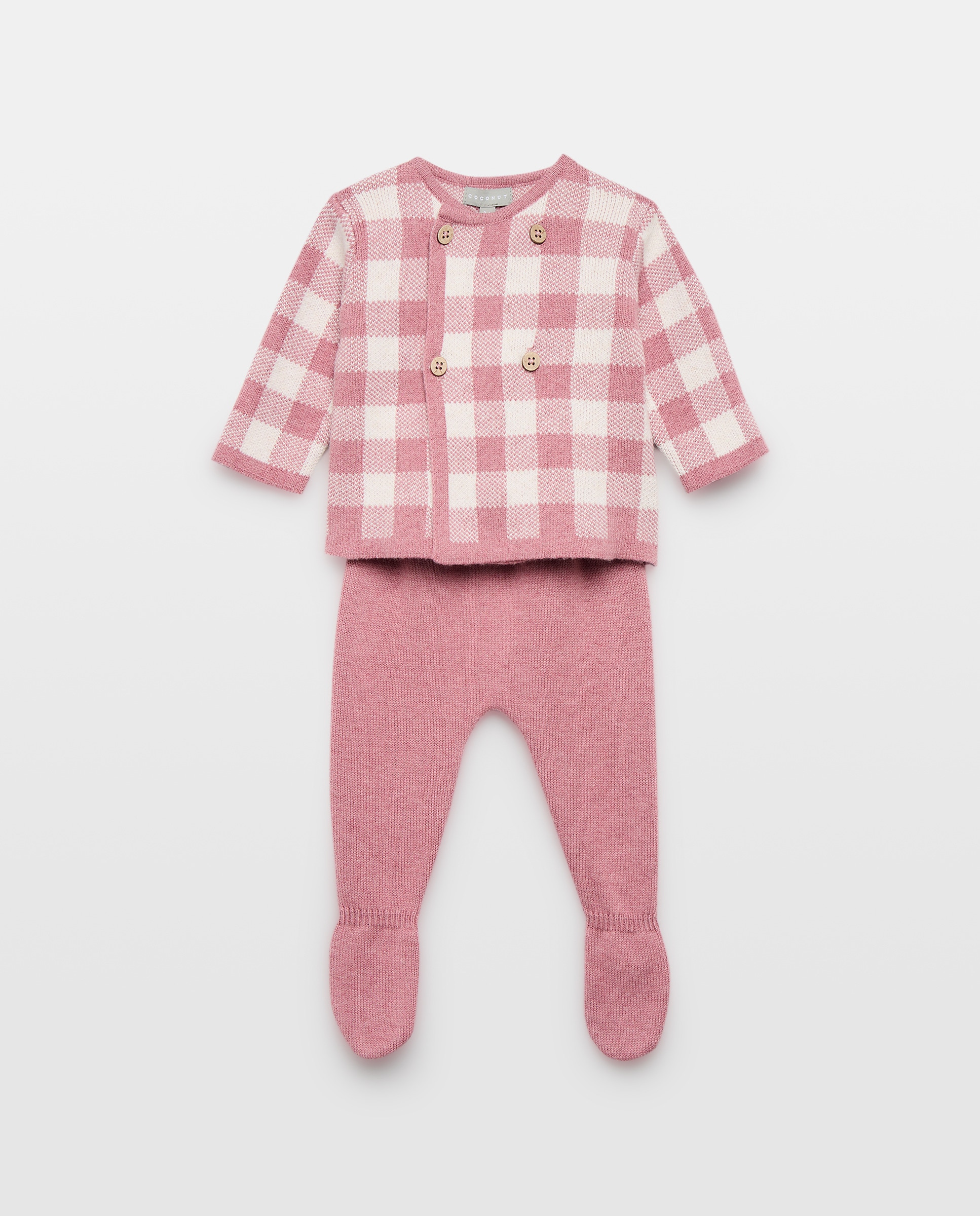 Imagem 0 de Conjunto de Tricot de Bebé com Manga Comprida e Vichy e Calças com Pés Lisas