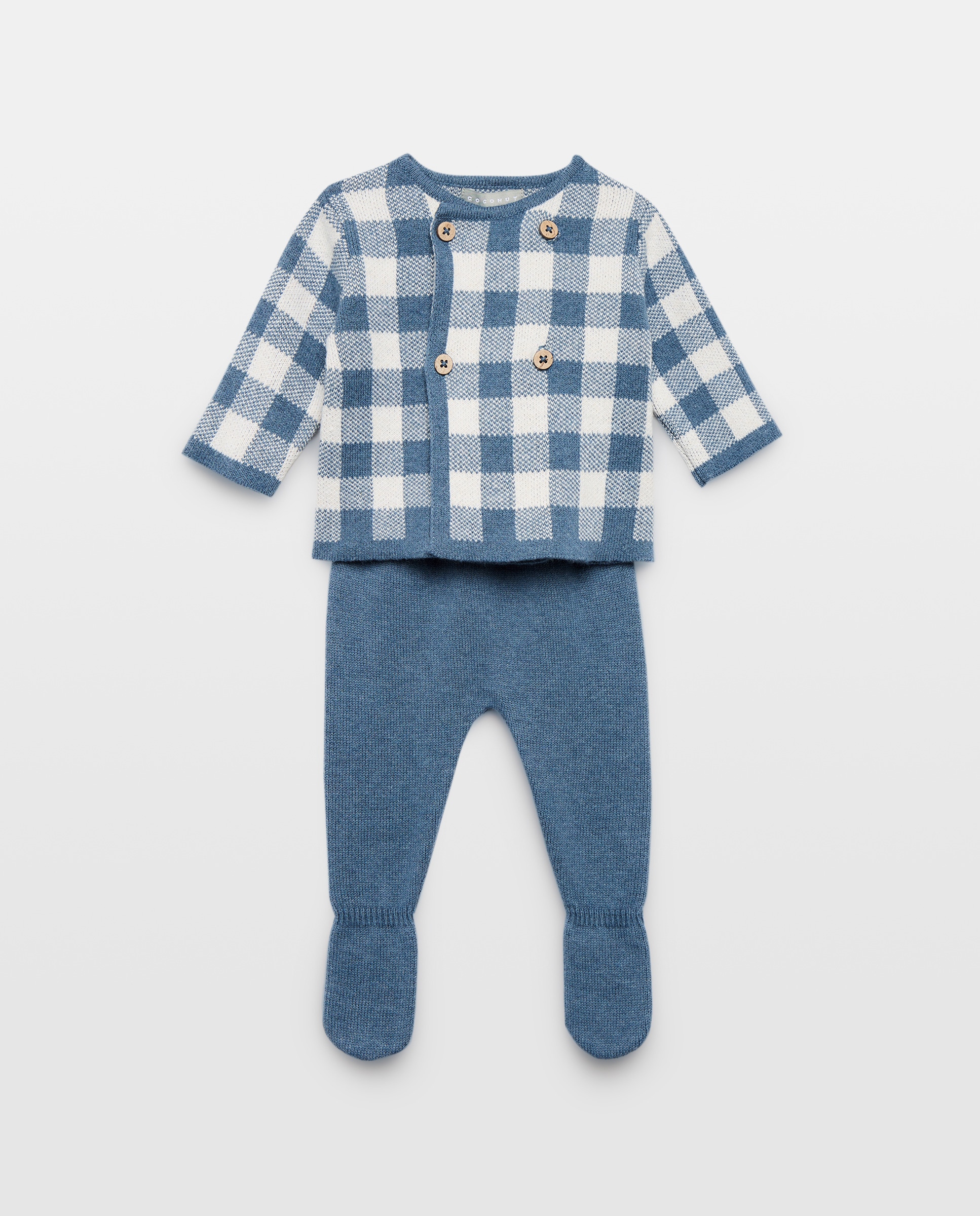 Imagem 0 de Conjunto de Tricot de Bebé com Manga Comprida e Vichy e Calças com Pés Lisas