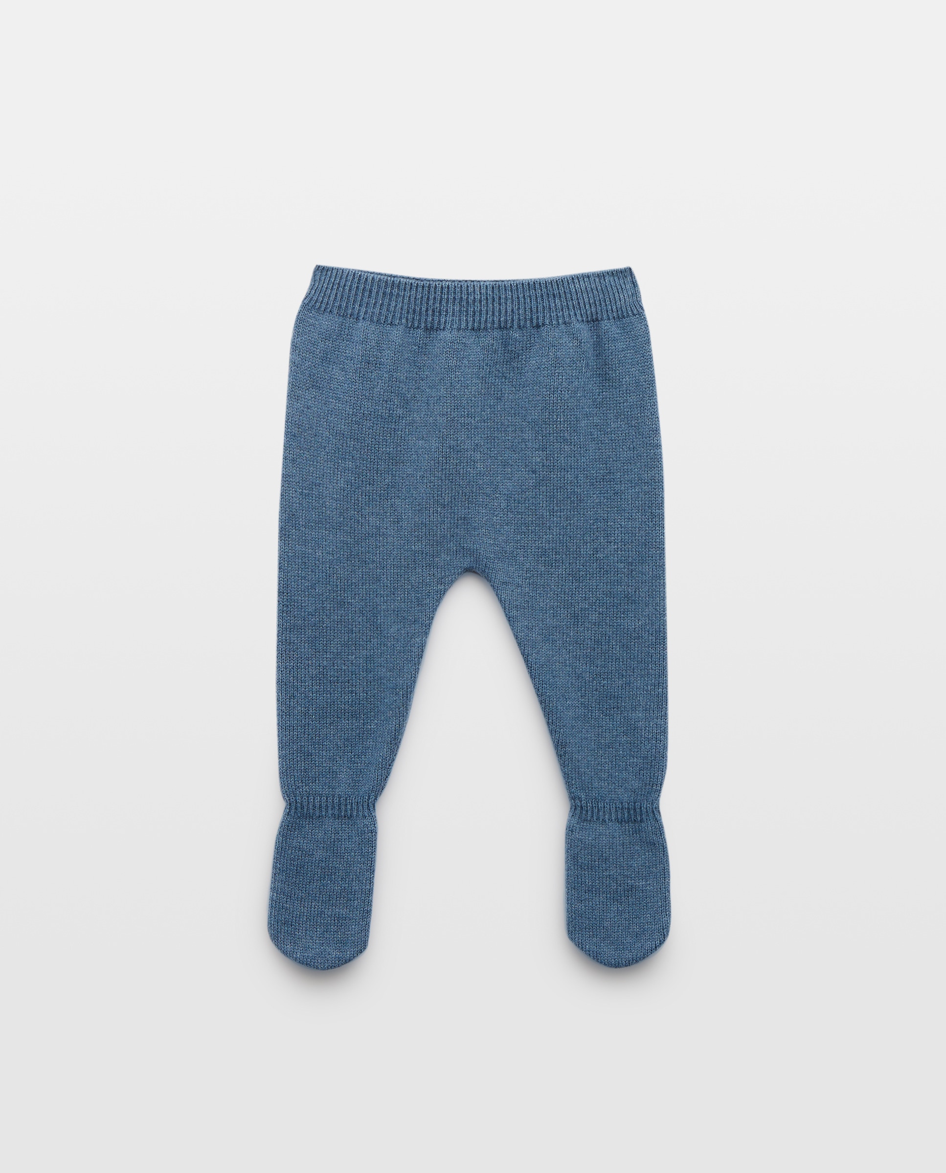 Conjunto de Tricot de Bebé com Manga Comprida e Vichy e Calças com Pés Lisas Azul-3