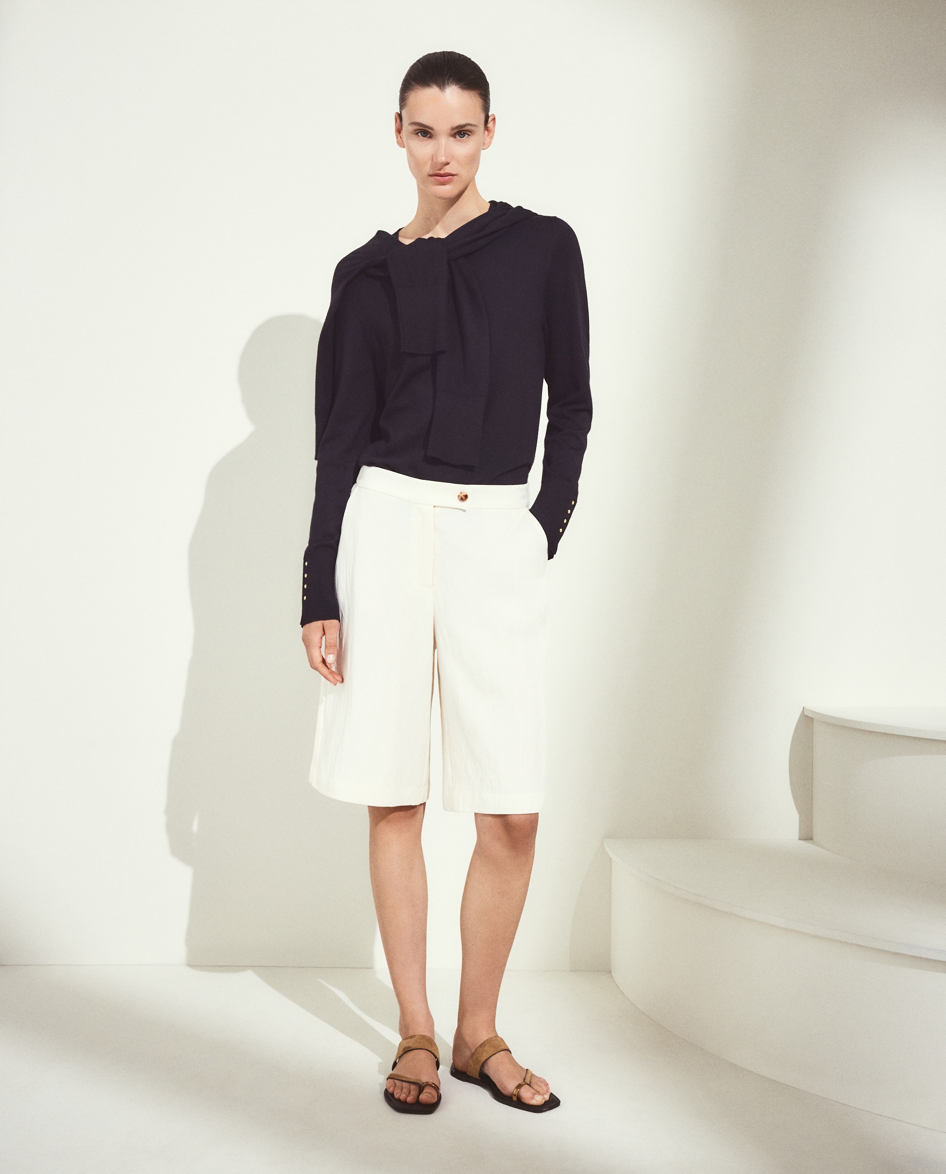 Camisola de Malha Básica Lisa de Viscose Preto-2