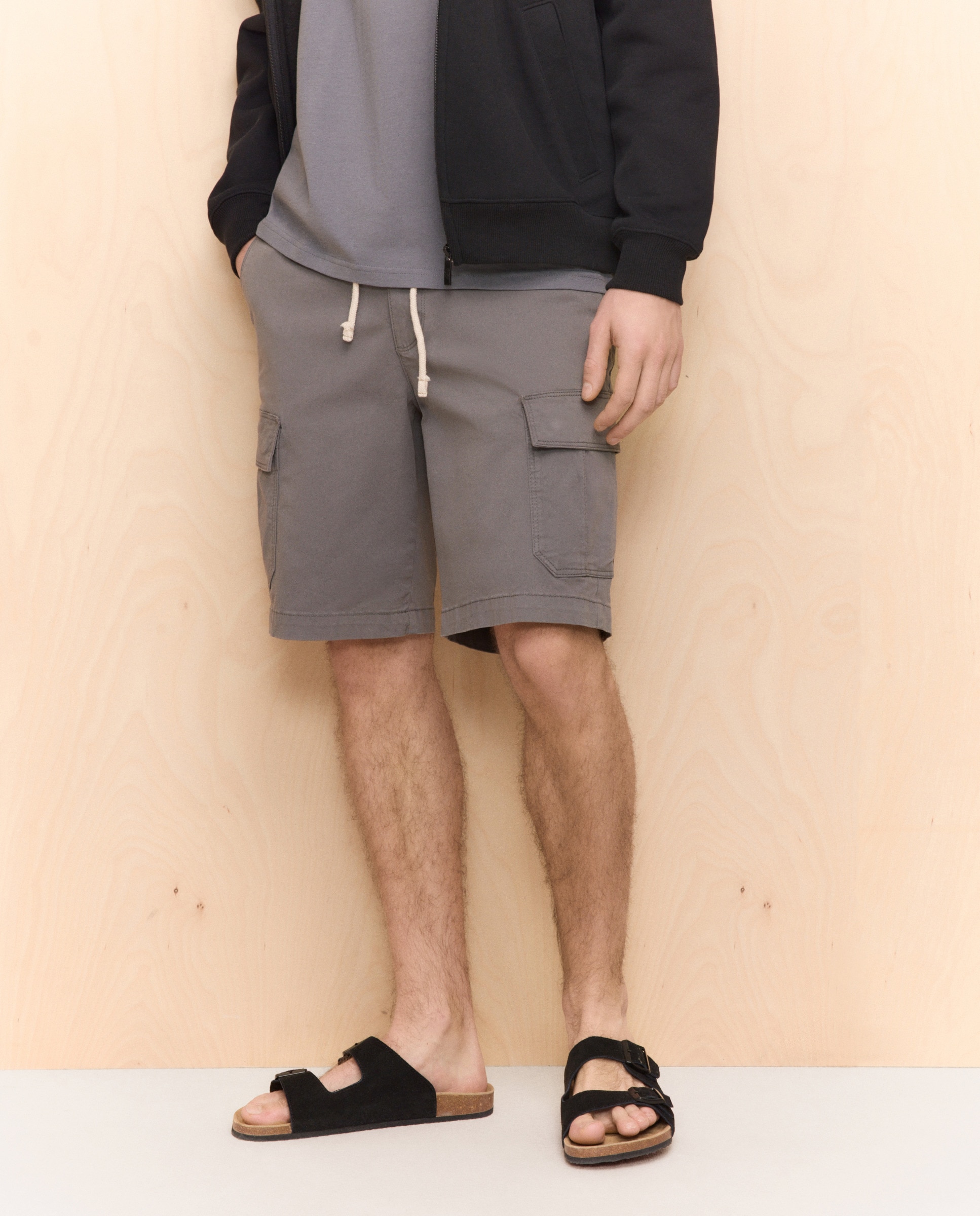 Bermudas de Algodão Stretch Multibolsos com Cordão 830 Antracite-2
