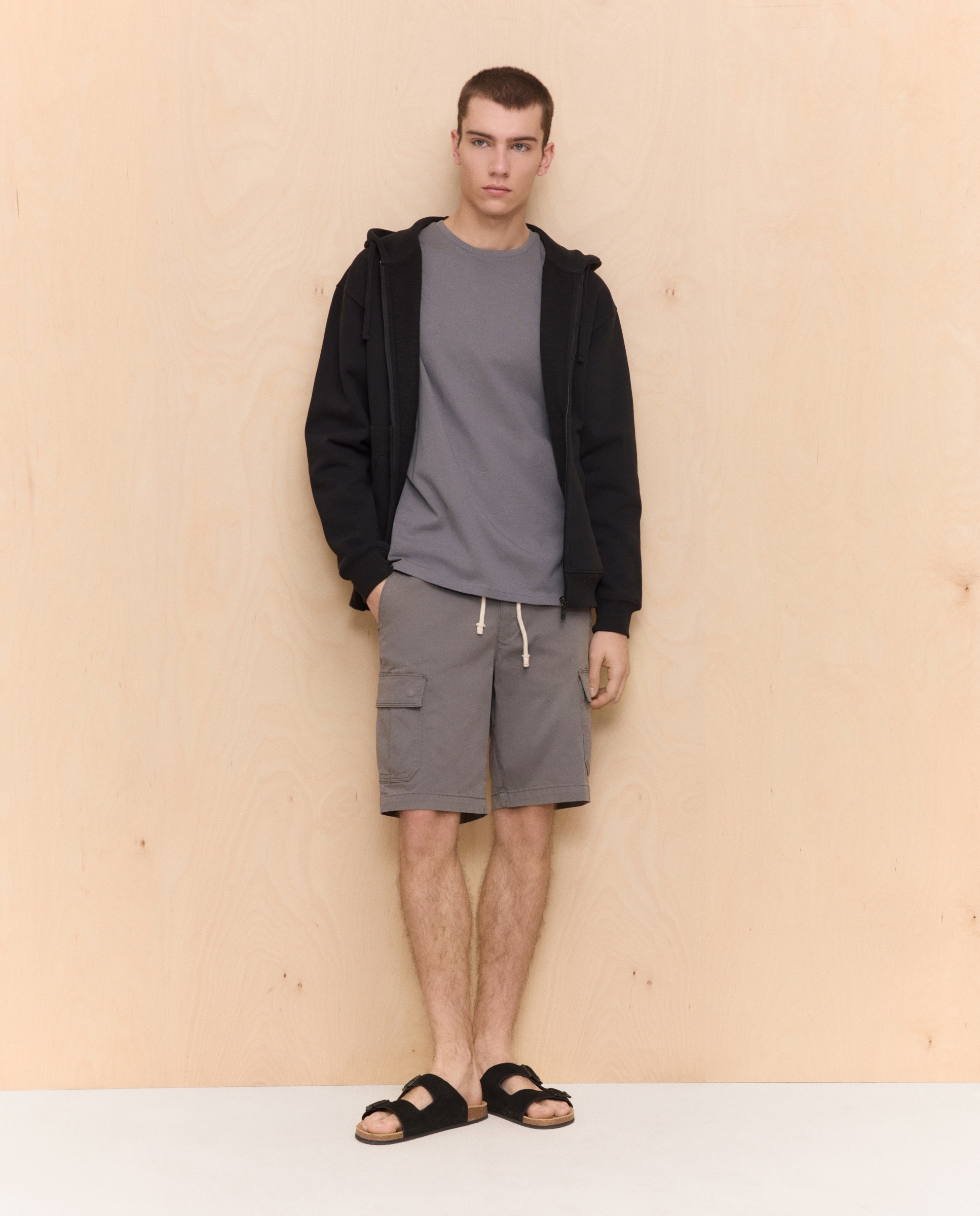 Bermudas de Algodão Stretch Multibolsos com Cordão 830 Antracite-1
