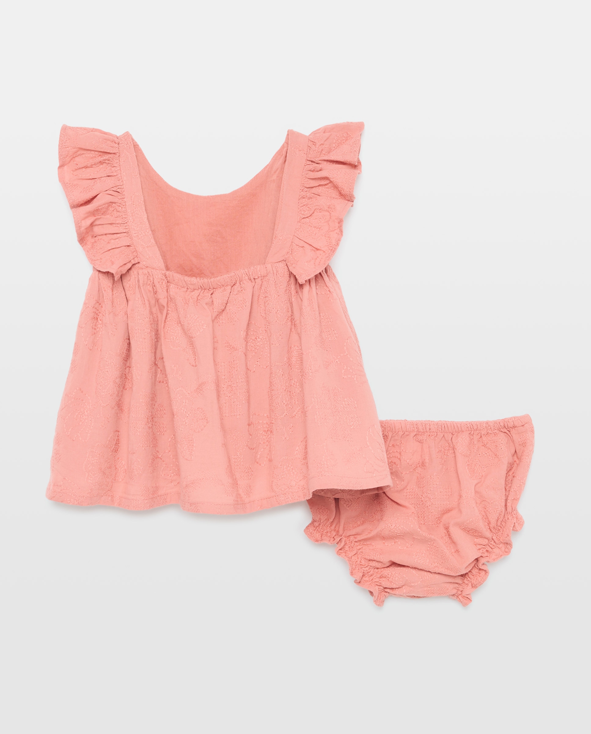Vestido em Tecido Bordado para Bebé sem Mangas e com Folho Baby El Corte Inglés Rosa-claro-2