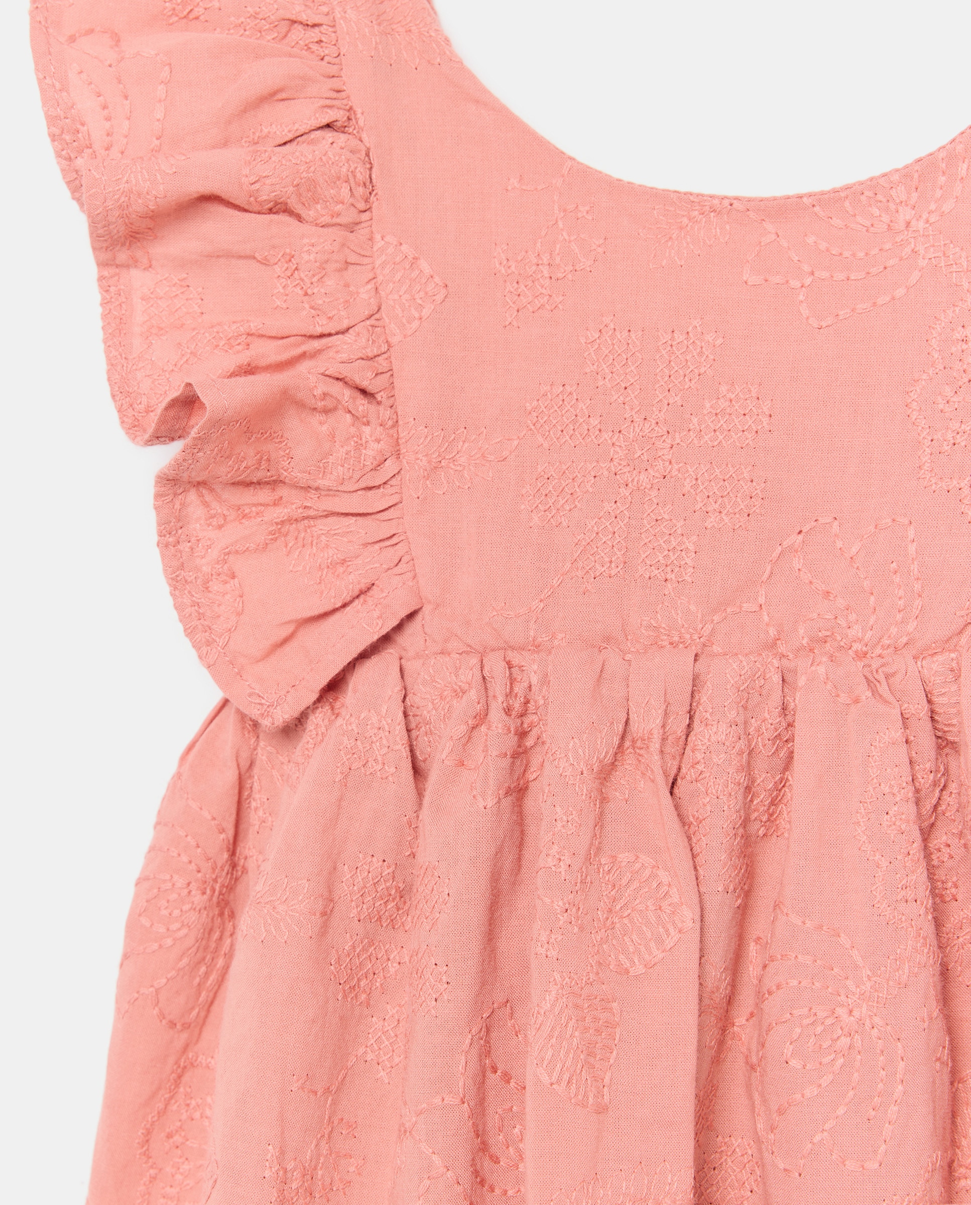 Vestido em Tecido Bordado para Bebé sem Mangas e com Folho Baby El Corte Inglés Rosa-claro-3