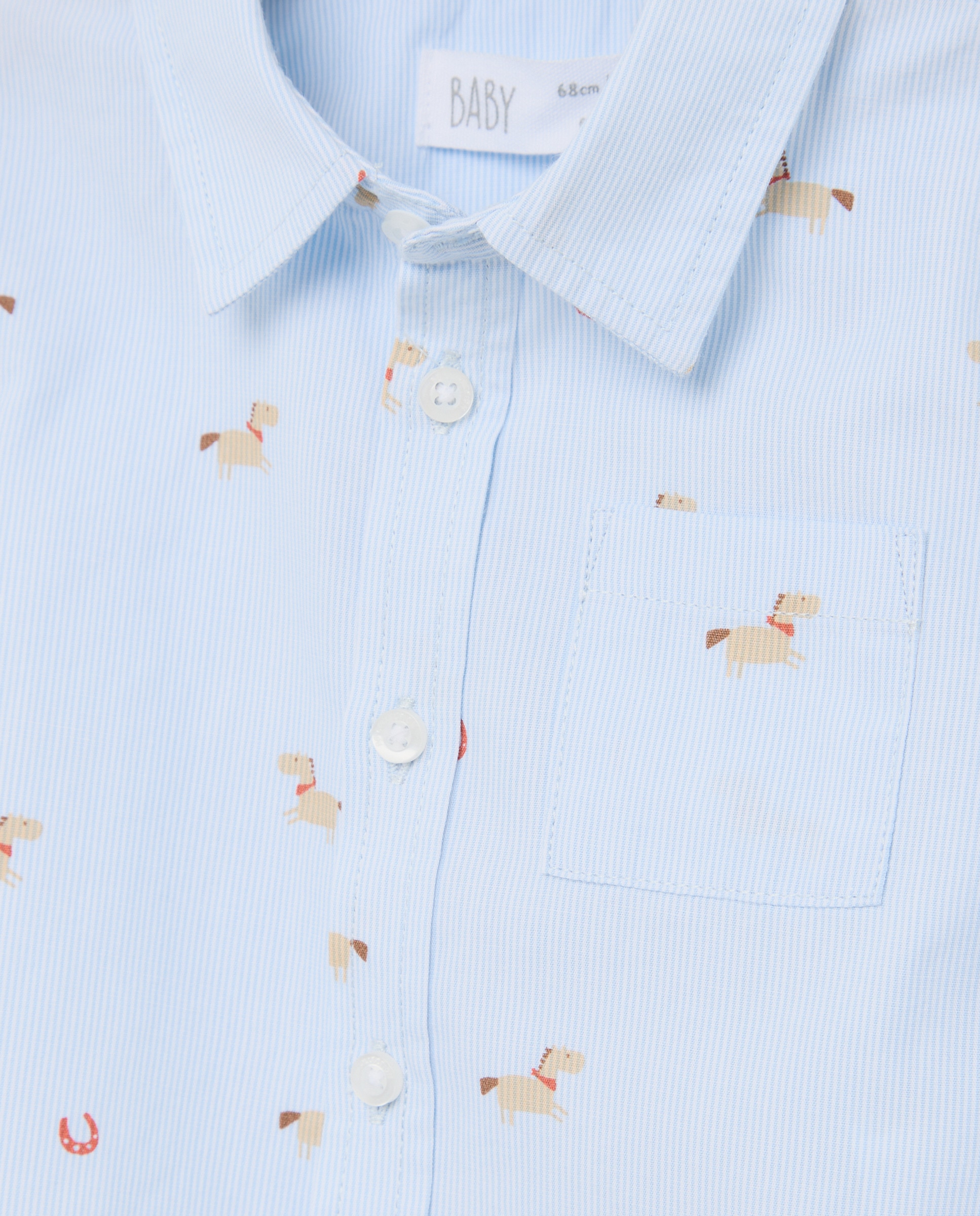 Camisa de Bebé em Popelina com Manga Comprida e Fantasia Azul-3