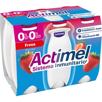 L. Casei con fresa desnatado 0% m.g. 0% azúcares añadidos sin gluten pack 6 unidades 100 g - Danone Actimel