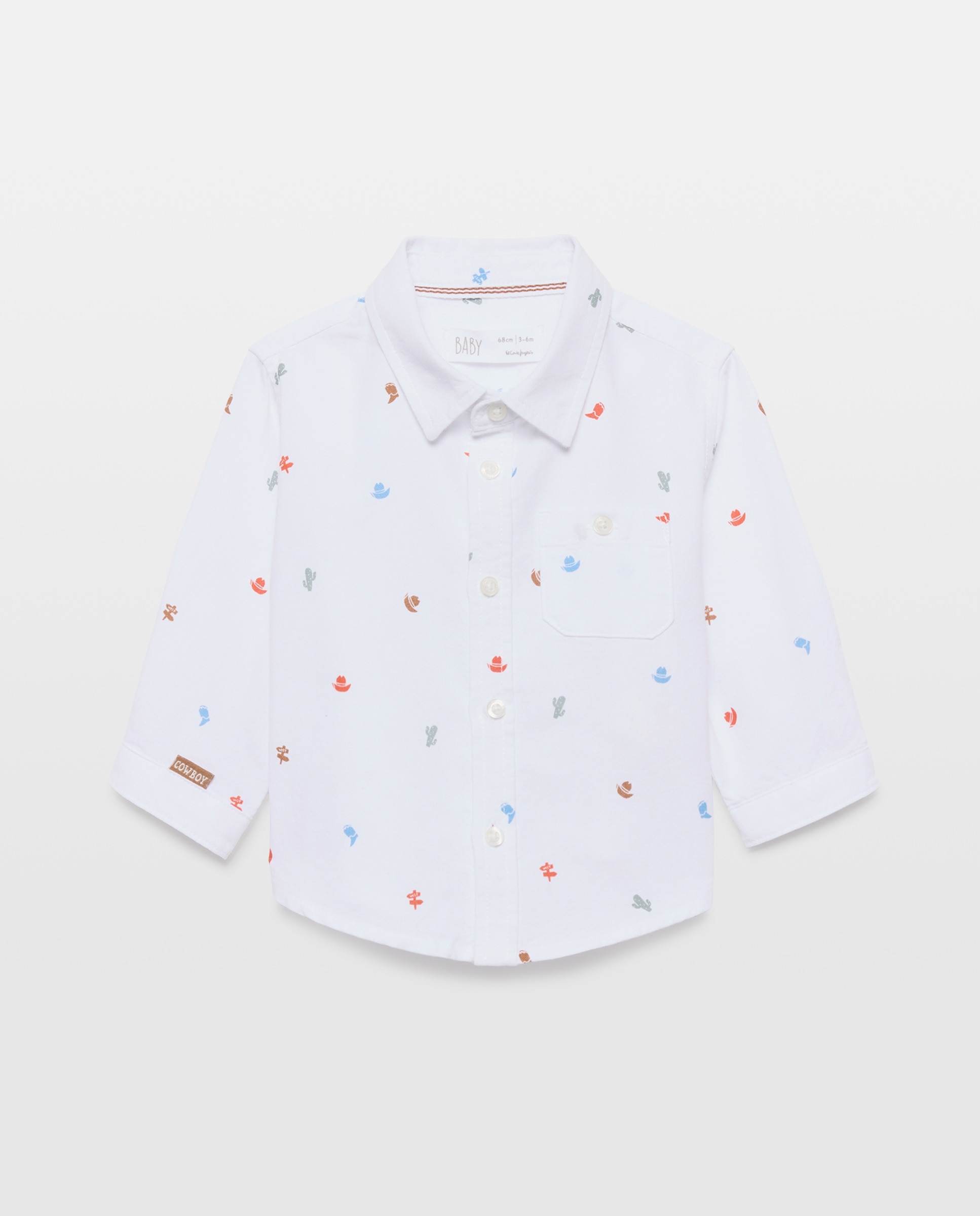 Camisa de bebé oxford all over print y manga larga - Baby El Corte Inglés - Blanco Blanco-1