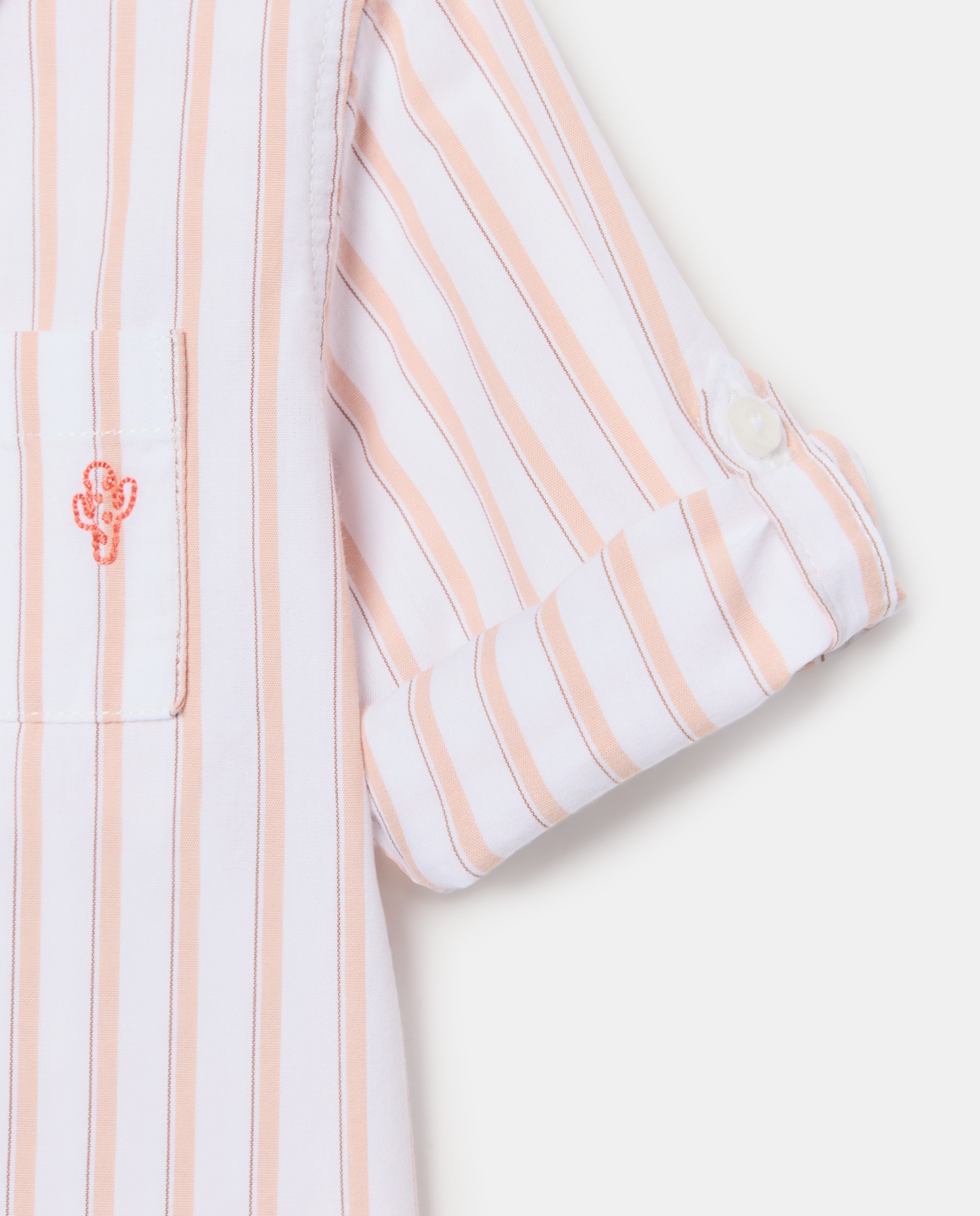 Camisa de Bebé em Popelina às Riscas com Manga Comprida Vermelho-3