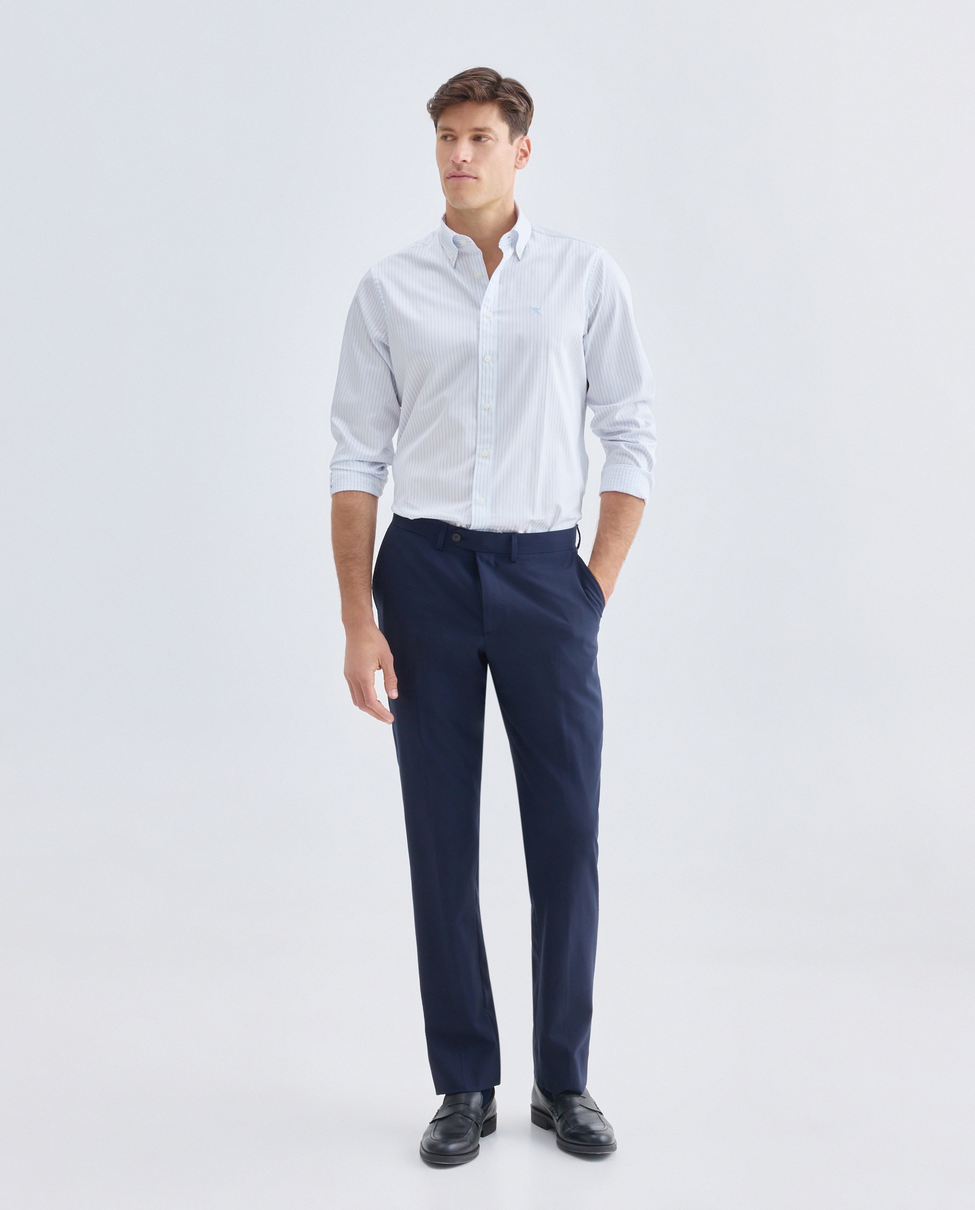 Camisa Classic Fit às Riscas Largas Azul-2