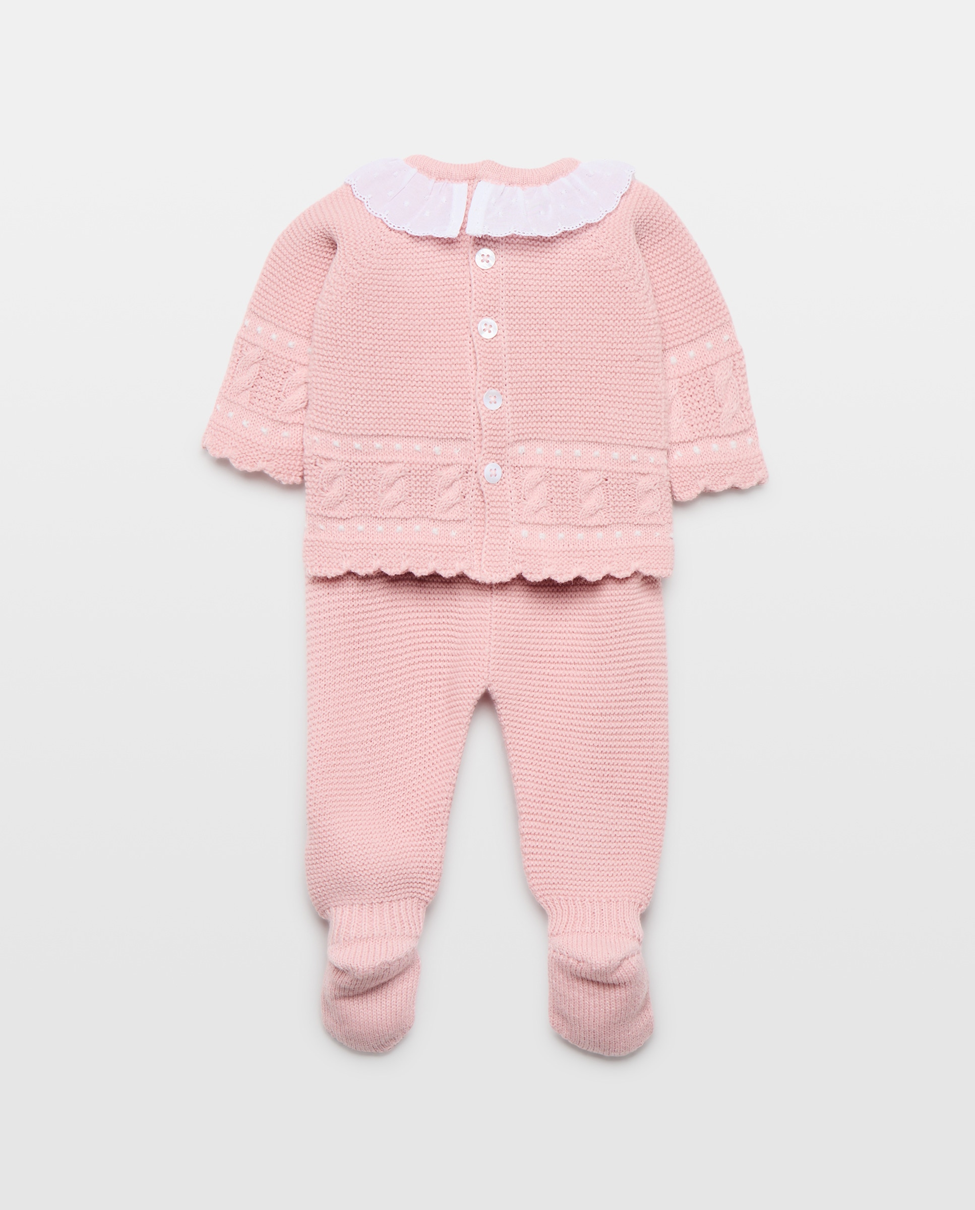 Conjunto Clássico de Bebé com Gola, Manga Comprida, Linhas de Relevos e Malha do Cabo Coconut El Corte Inglés 200 Rosa-2