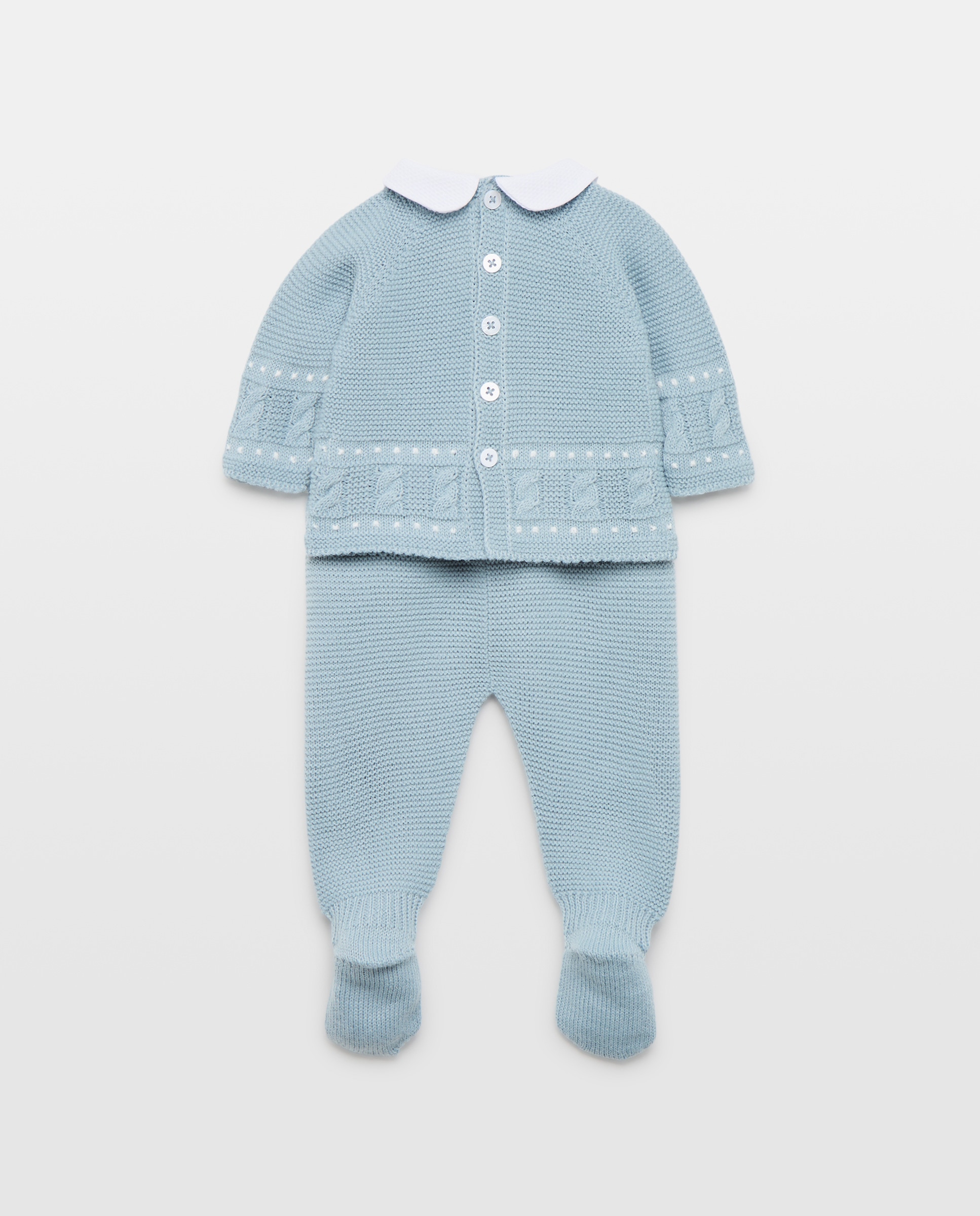 Conjunto Clássico de Bebé com Gola Bebé, Manga Comprida, Linhas de Relevos e Malha do Cabo Coconut El Corte Inglés 400 Azul-2