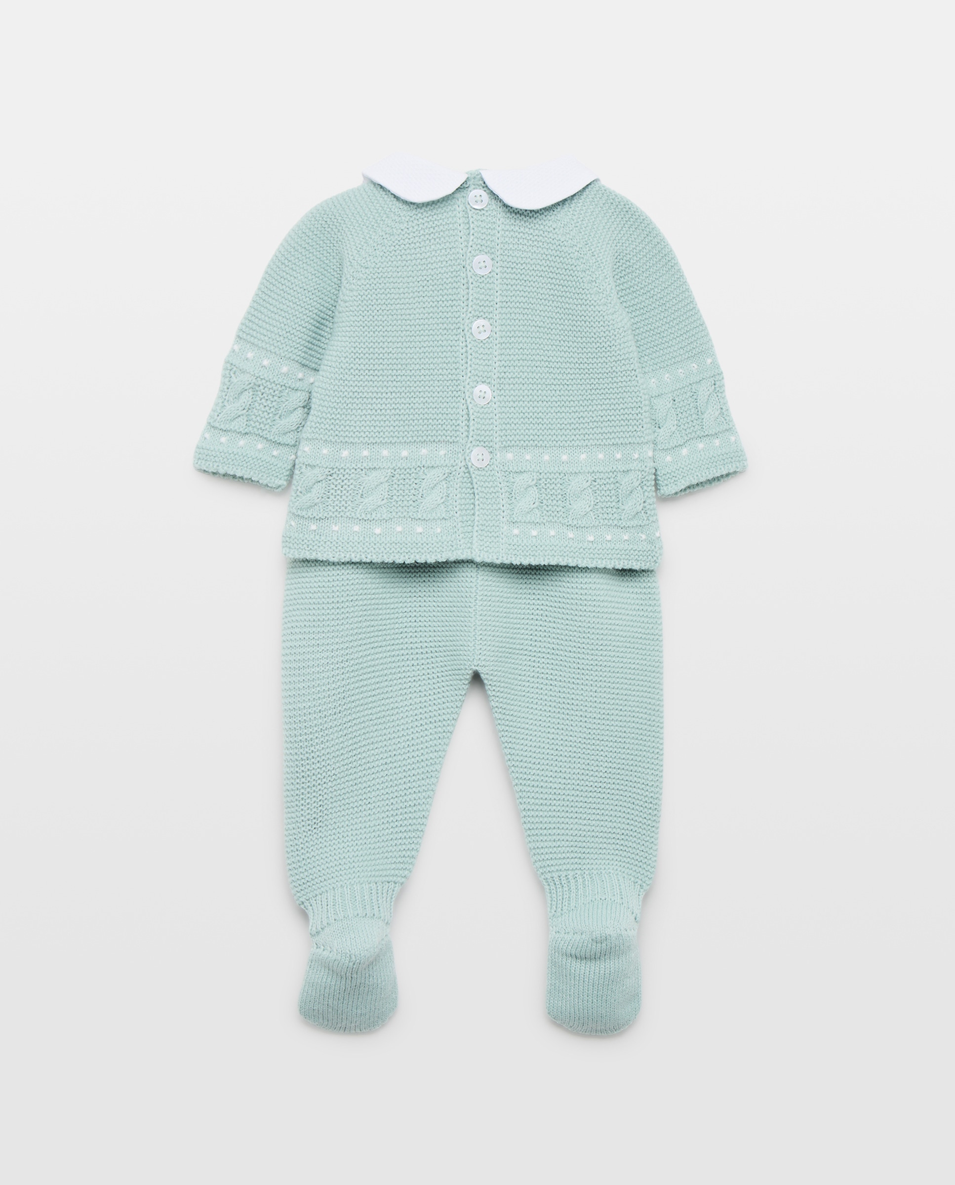 Conjunto Clássico de Bebé com Gola Bebé, Manga Comprida, Linhas de Relevos e Malha do Cabo Coconut El Corte Inglés Verde-2