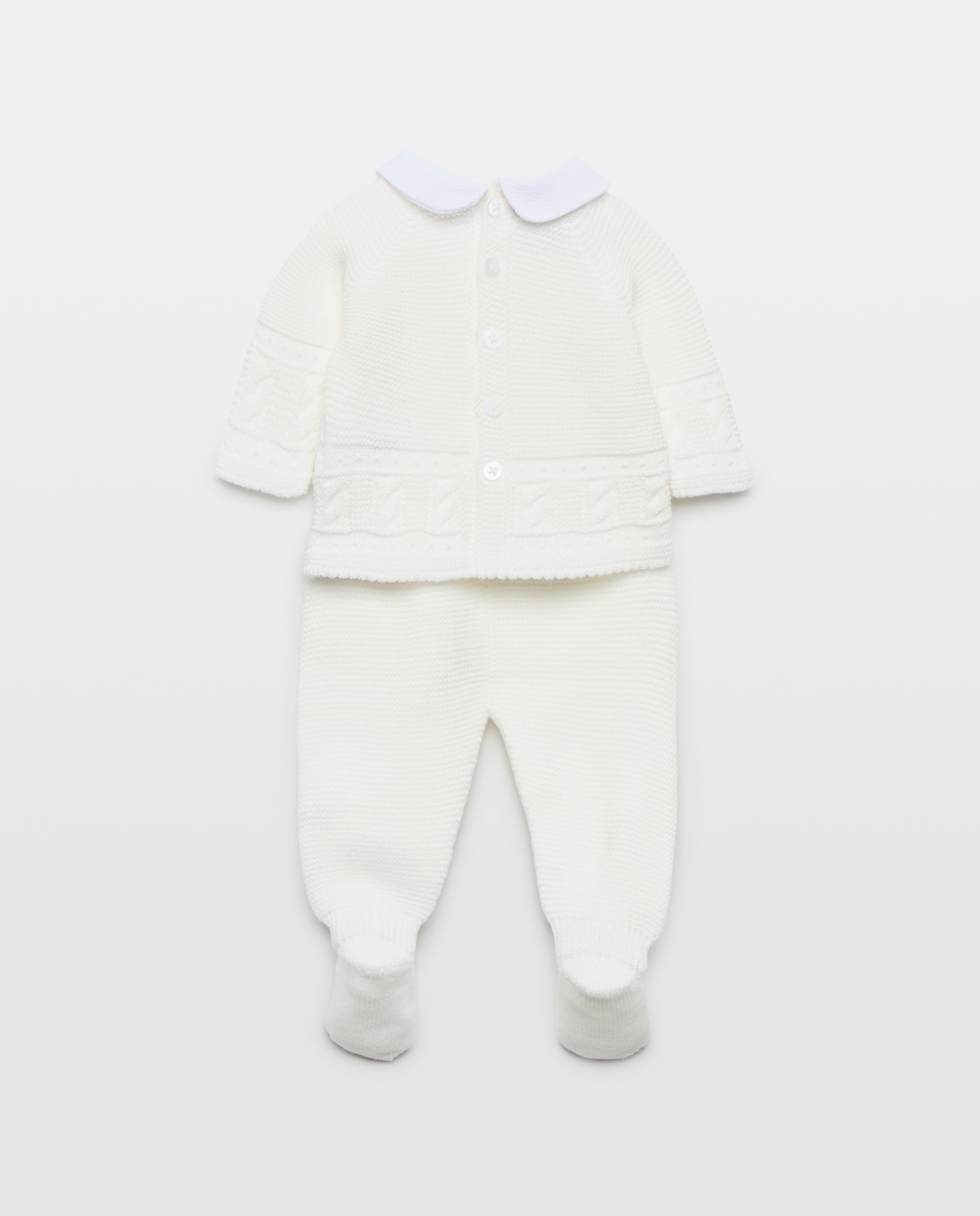 Conjunto Clássico de Bebé com Gola Bebé, Manga Comprida, Linhas de Relevos e Malha do Cabo Coconut El Corte Inglés Branco-marfim-2