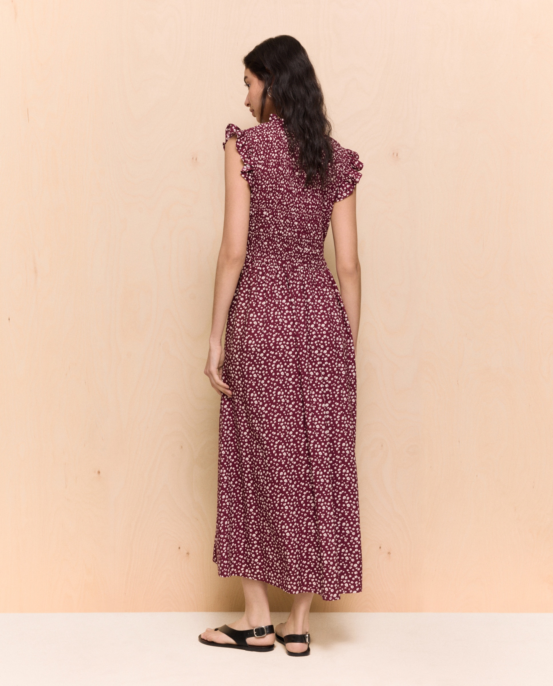 Vestido Midi sem Mangas com Favos de Mel Ameixa-3