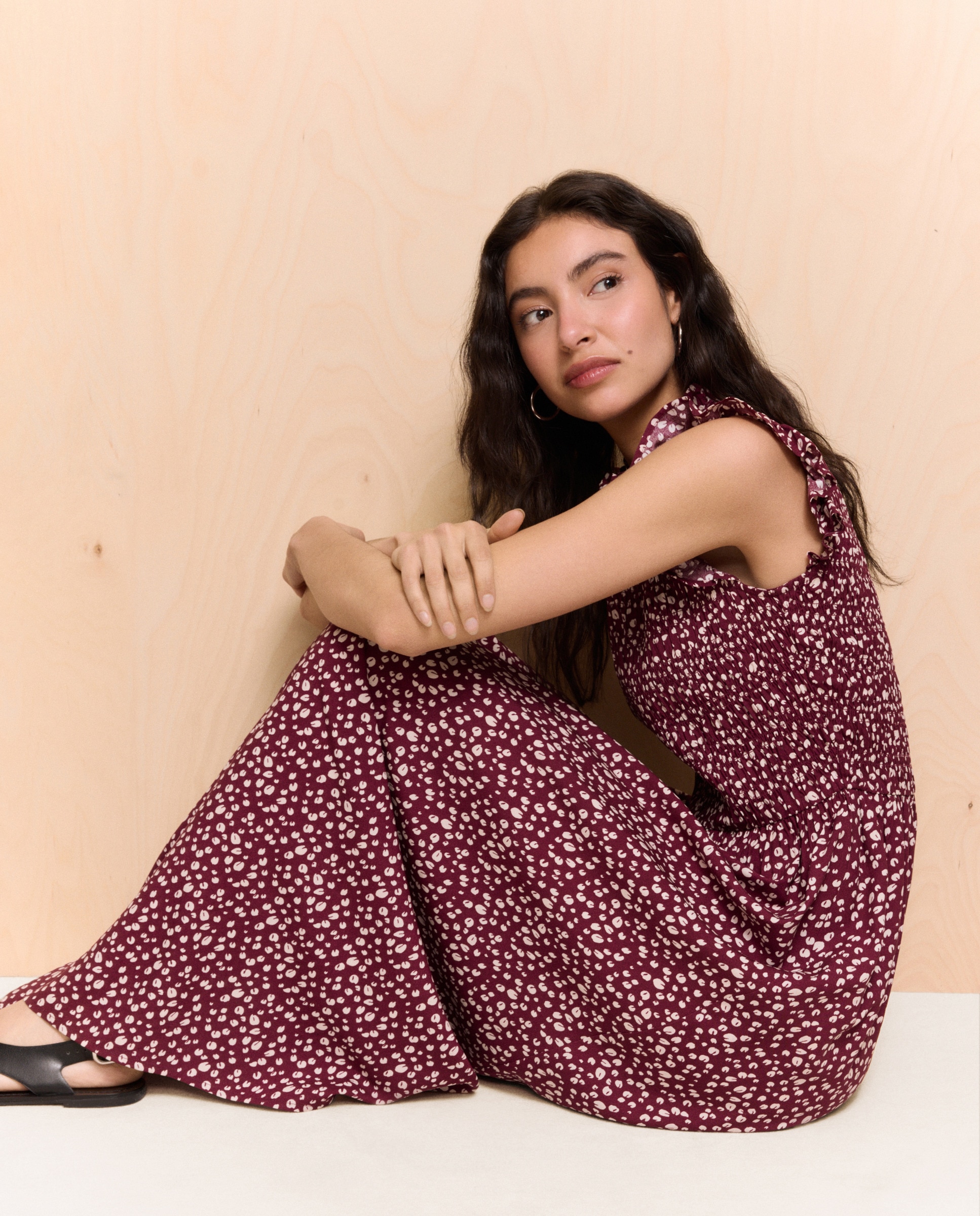 Vestido Midi sem Mangas com Favos de Mel Ameixa-2