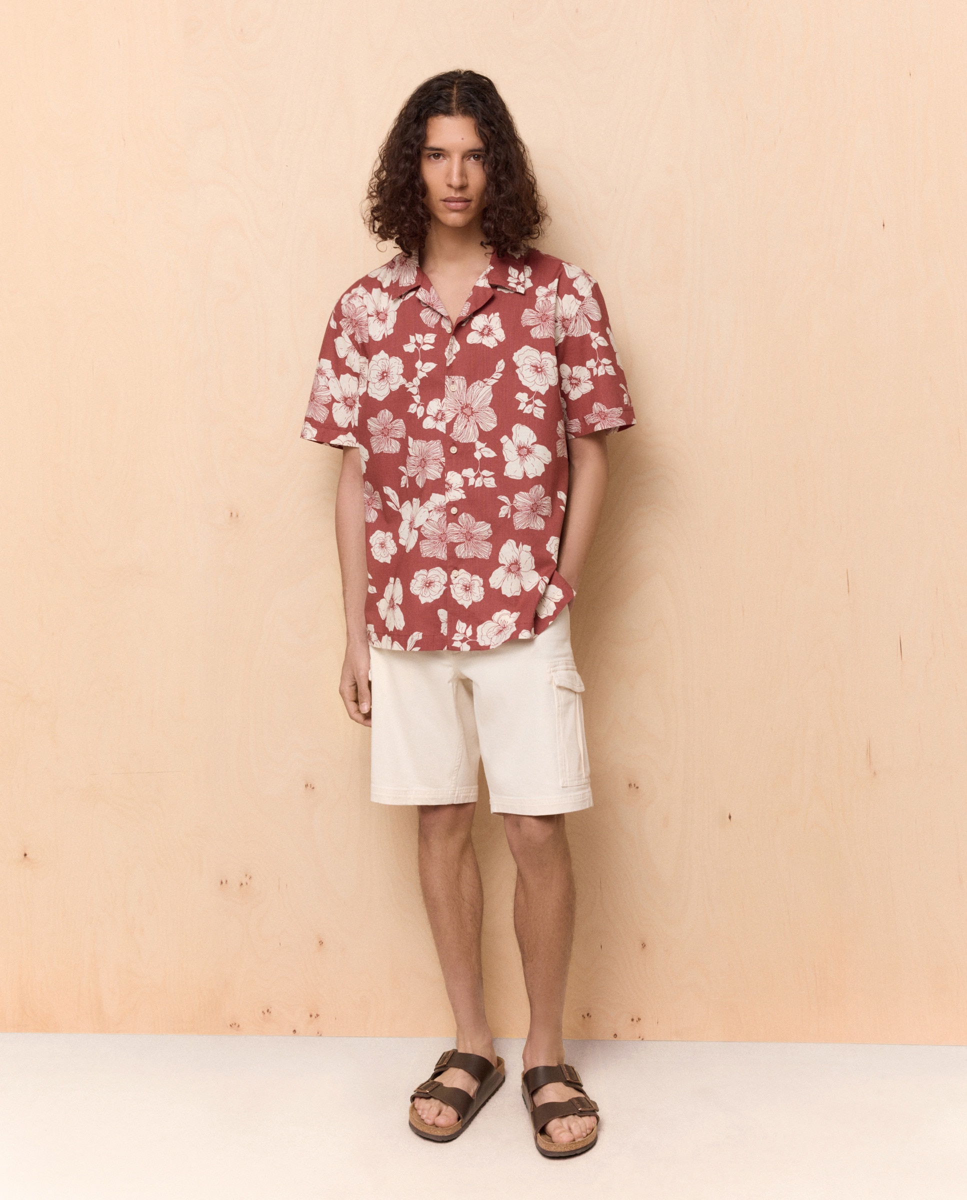 Camisa Bowling com Manga Curta e Estampado Floral 770 Terracota-2