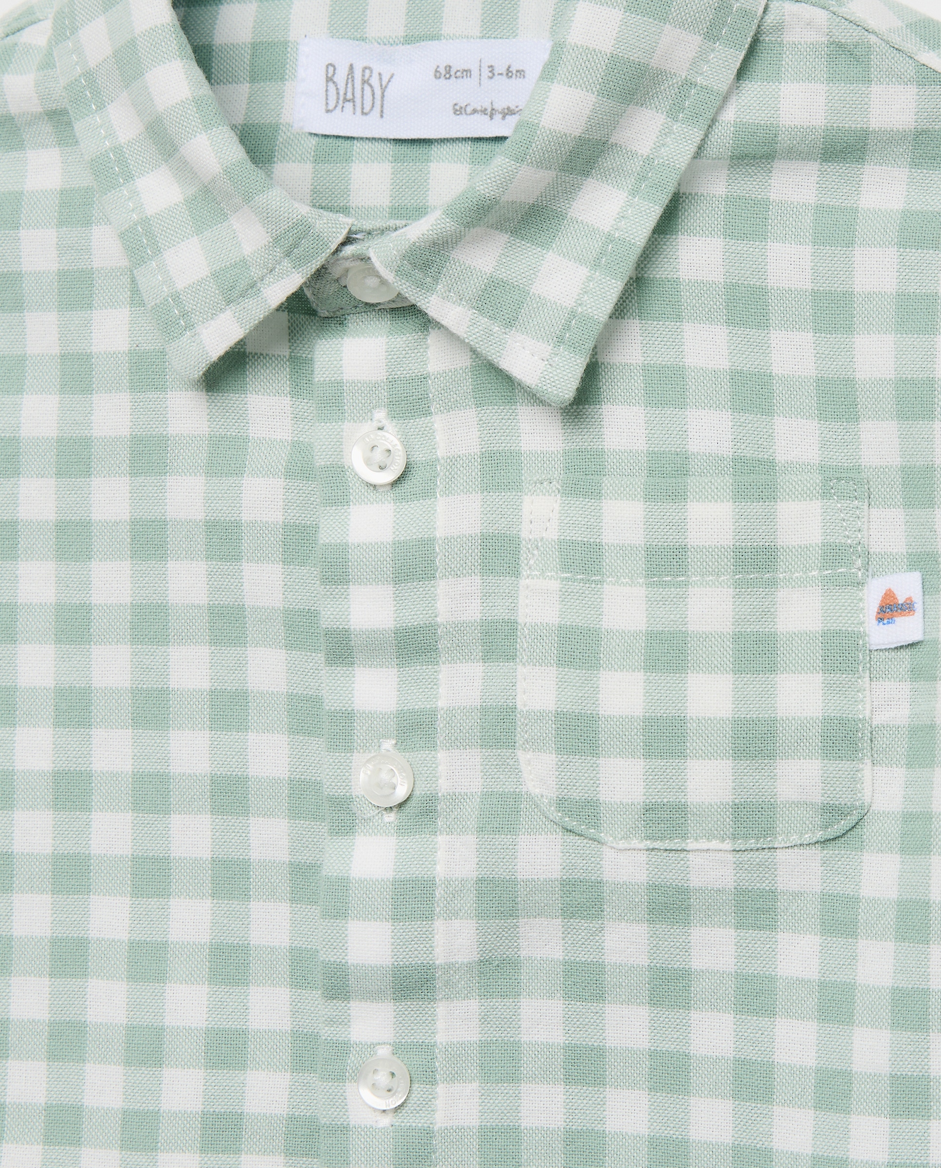 Camisa Oxford de Bebé aos Quadrados com Manga Comprida Verde-3