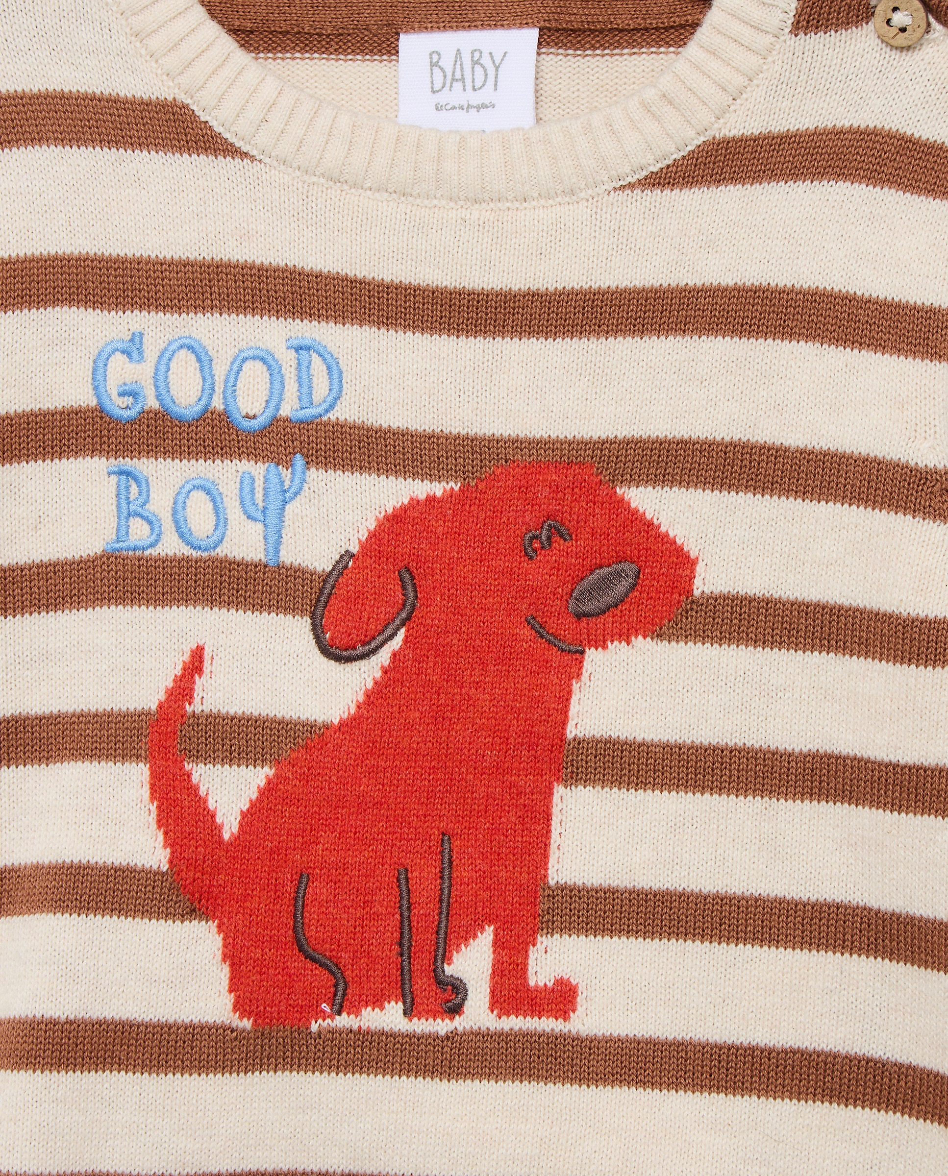Camisola de Malha Básica de Bebé com Intársia às Riscas Baby El Corte Inglés 120 Cru-3